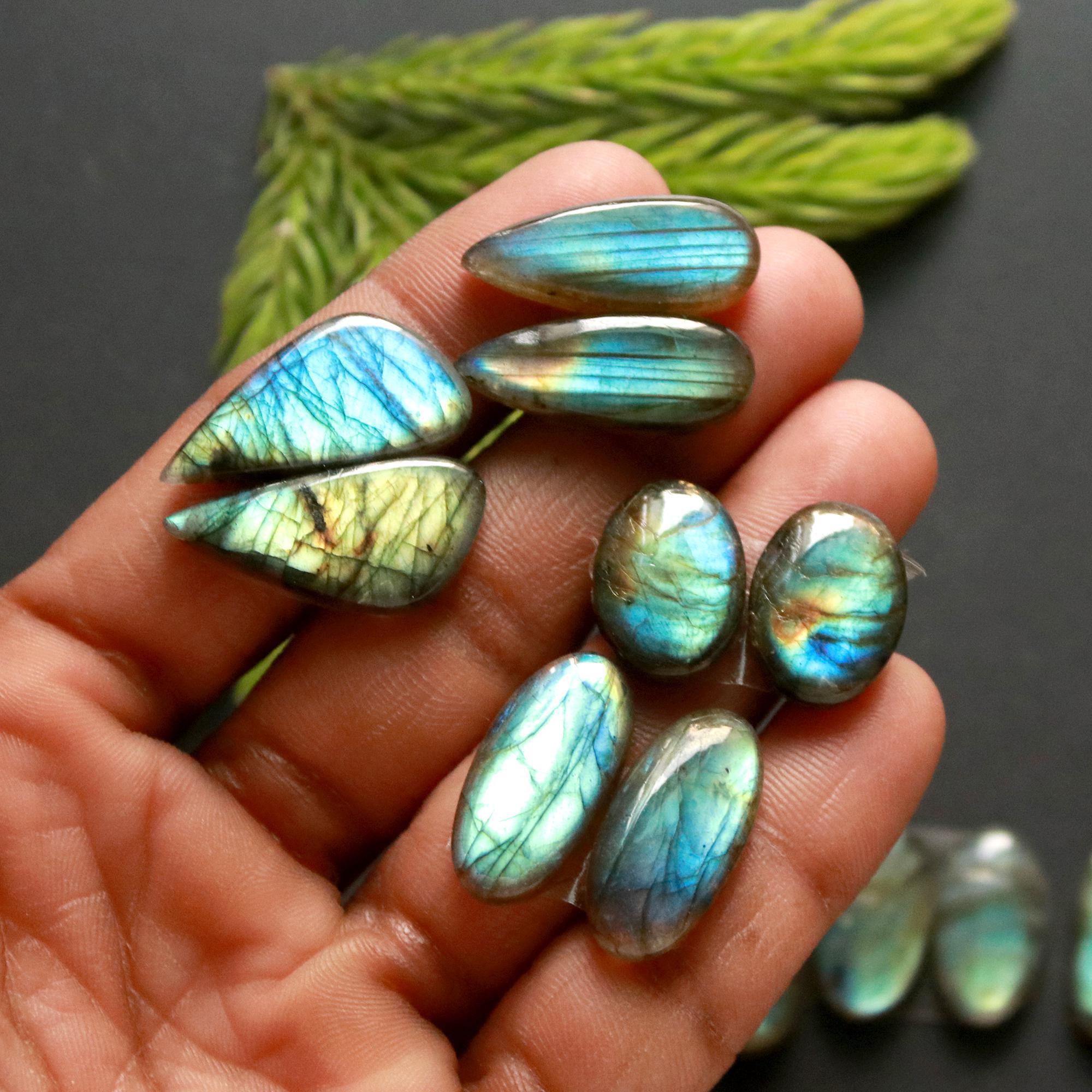 8 Pair 142 Cts Natural Labradorite Loose Gemstone Pairs For Earring Labradorite Mix Shape Cabochon For Jewelry Making 27x10-18x12 mm 14861