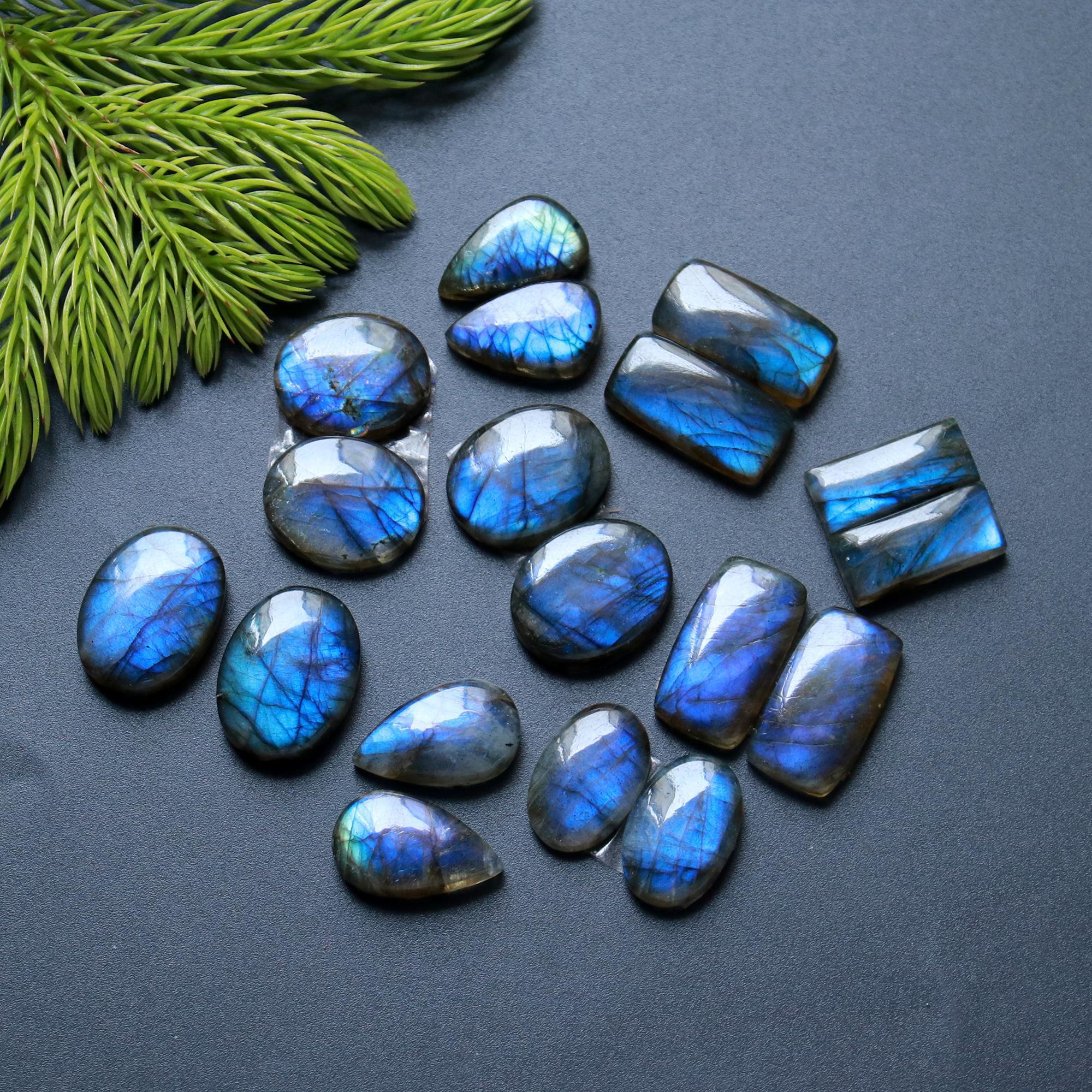 9 Pair 160 Cts Natural Labradorite Loose Gemstone Pairs For Earring Labradorite Mix Shape Cabochon For Jewelry Making 27x9-22x9 mm 14862
