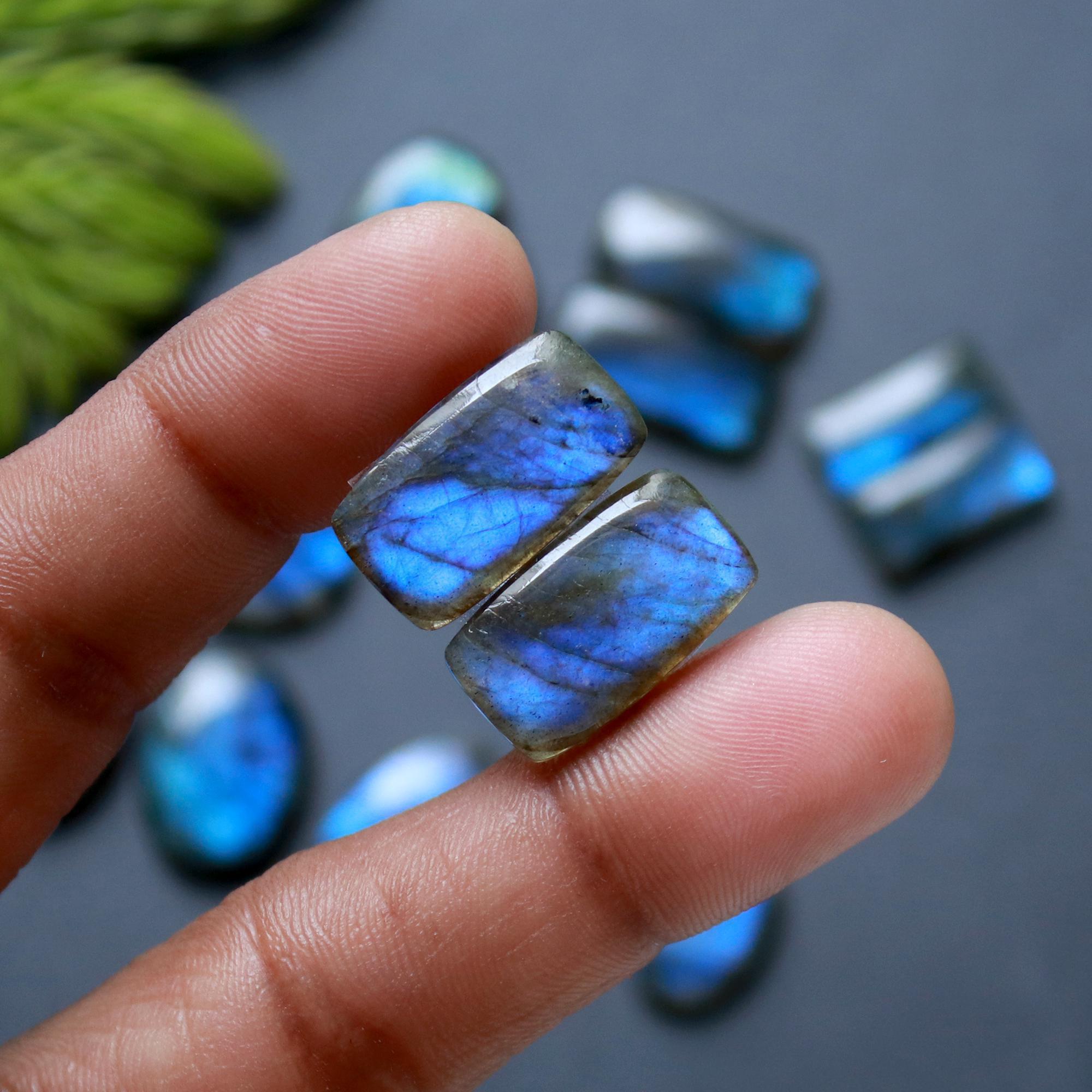 9 Pair 160 Cts Natural Labradorite Loose Gemstone Pairs For Earring Labradorite Mix Shape Cabochon For Jewelry Making 27x9-22x9 mm 14862