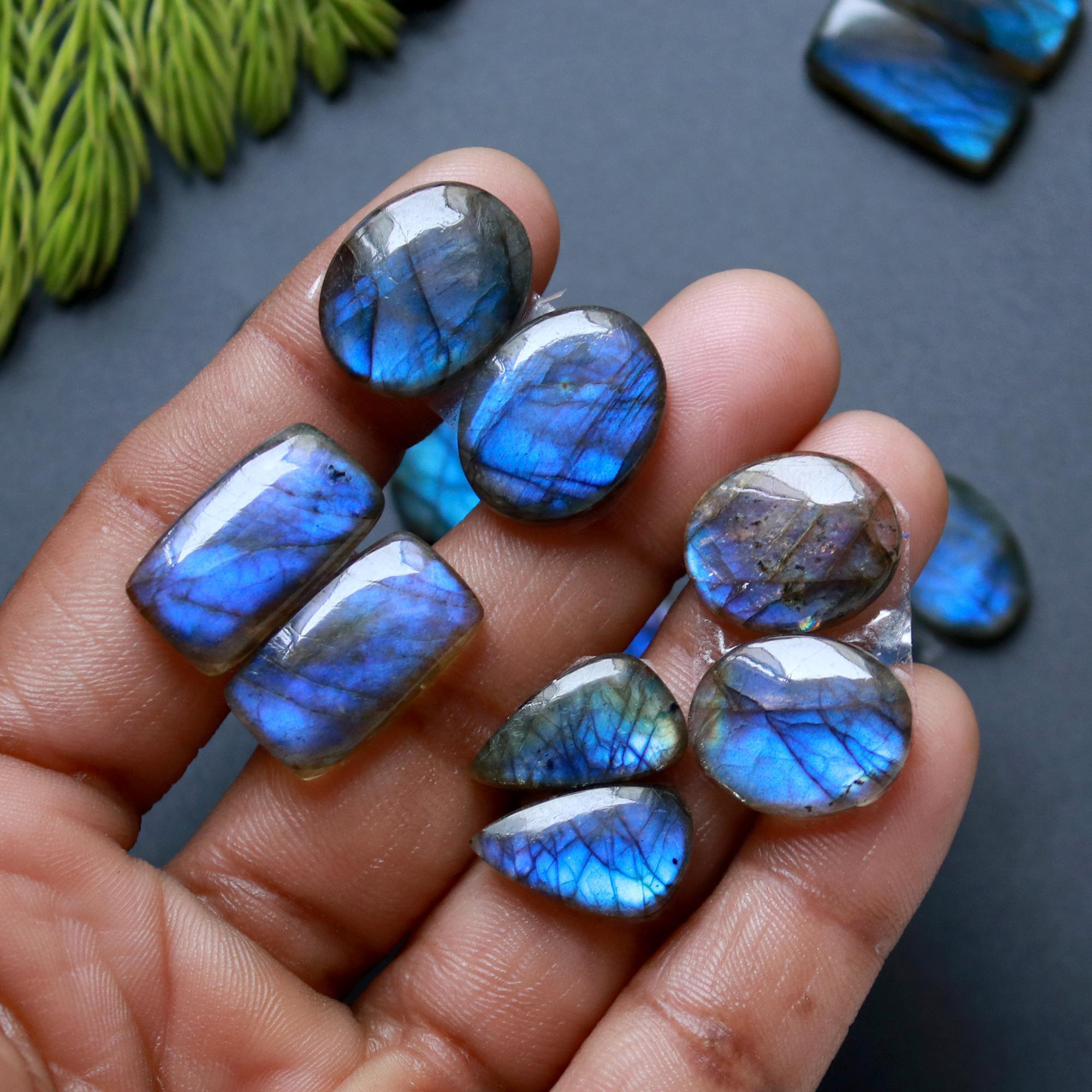 9 Pair 160 Cts Natural Labradorite Loose Gemstone Pairs For Earring Labradorite Mix Shape Cabochon For Jewelry Making 27x9-22x9 mm 14862