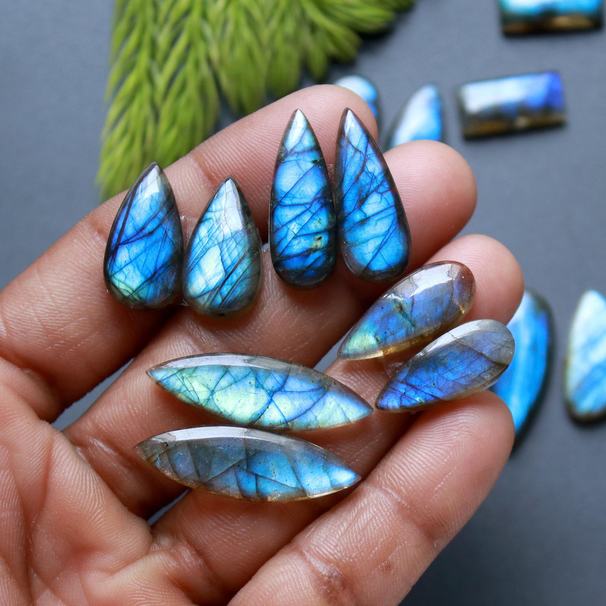 9 Pair 153 Cts Natural Labradorite Loose Gemstone Pairs For Earring Labradorite Mix Shape Cabochon For Jewelry Making 18x14-17x10 mm 14863