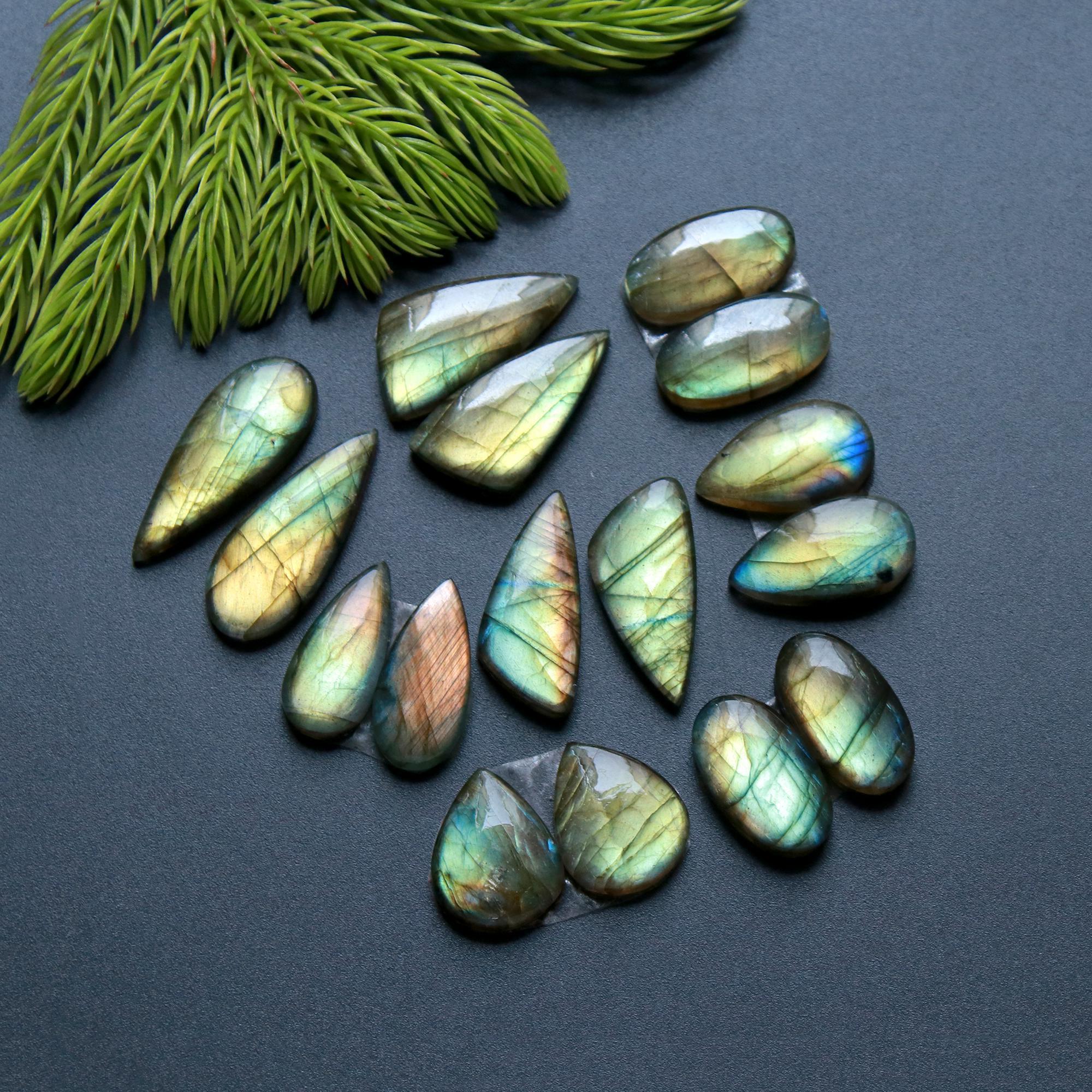 8 Pair 130 Cts Natural Labradorite Loose Gemstone Pairs For Earring Labradorite Mix Shape Cabochon For Jewelry Making 30x9-16x8 mm 14864