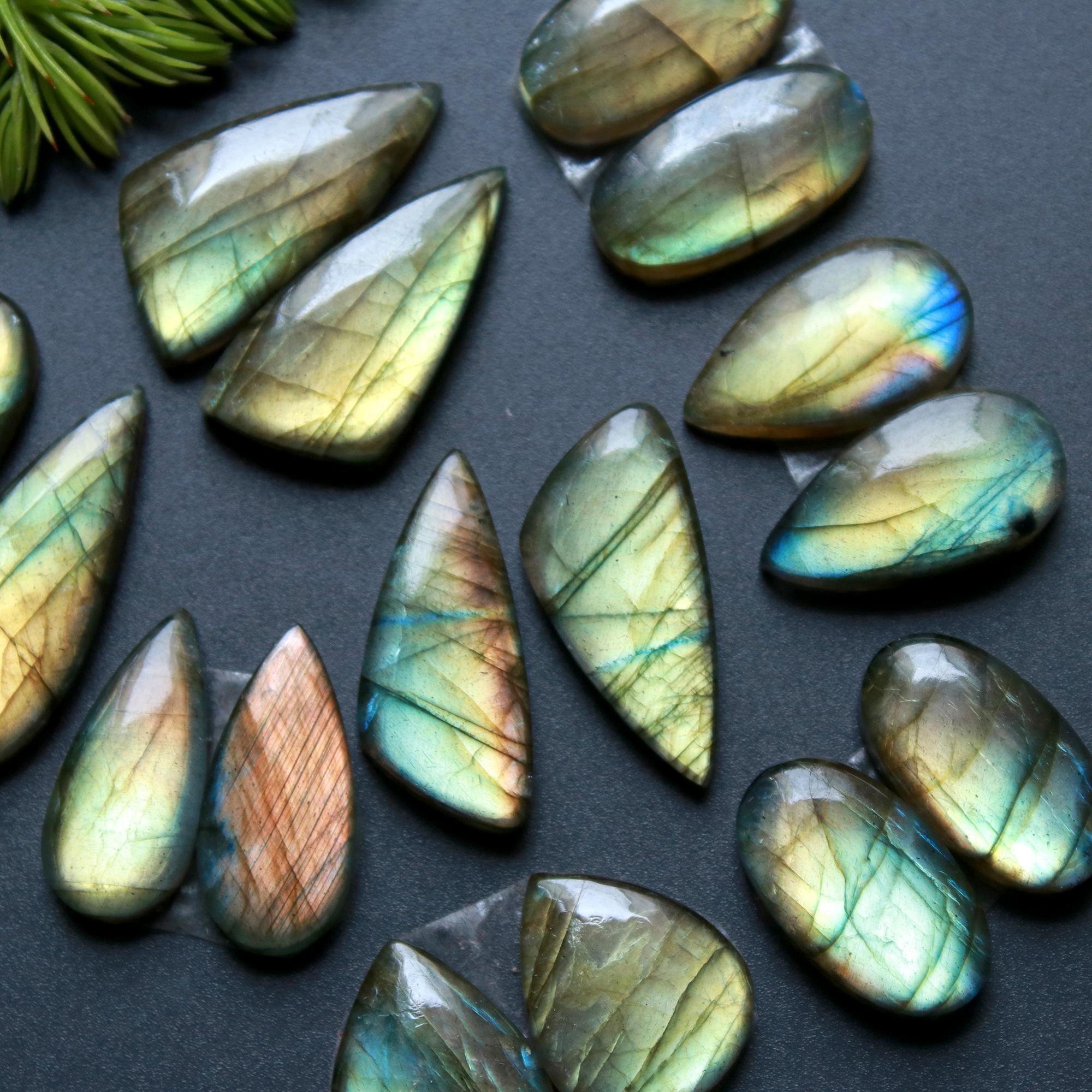 8 Pair 130 Cts Natural Labradorite Loose Gemstone Pairs For Earring Labradorite Mix Shape Cabochon For Jewelry Making 30x9-16x8 mm 14864