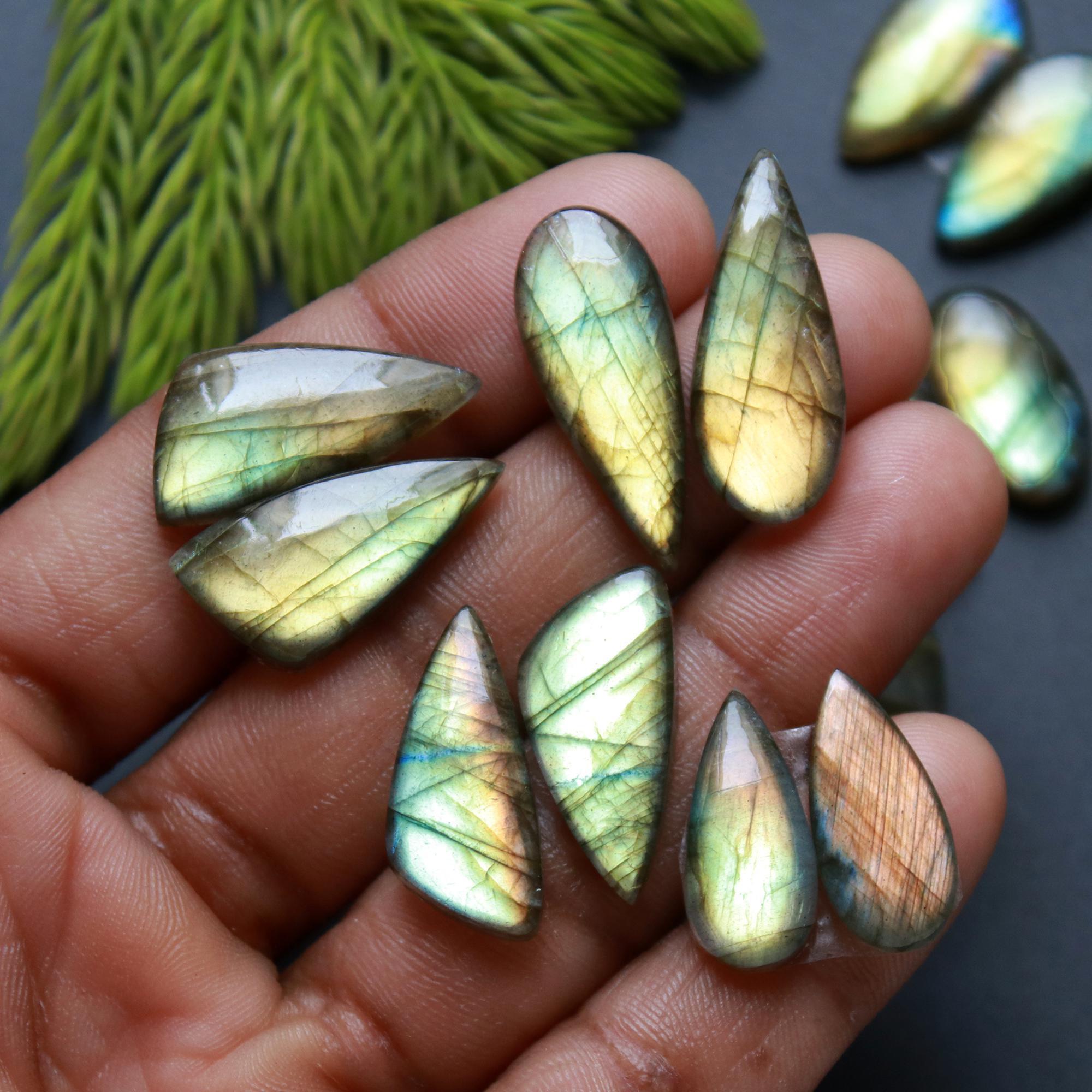 8 Pair 130 Cts Natural Labradorite Loose Gemstone Pairs For Earring Labradorite Mix Shape Cabochon For Jewelry Making 30x9-16x8 mm 14864