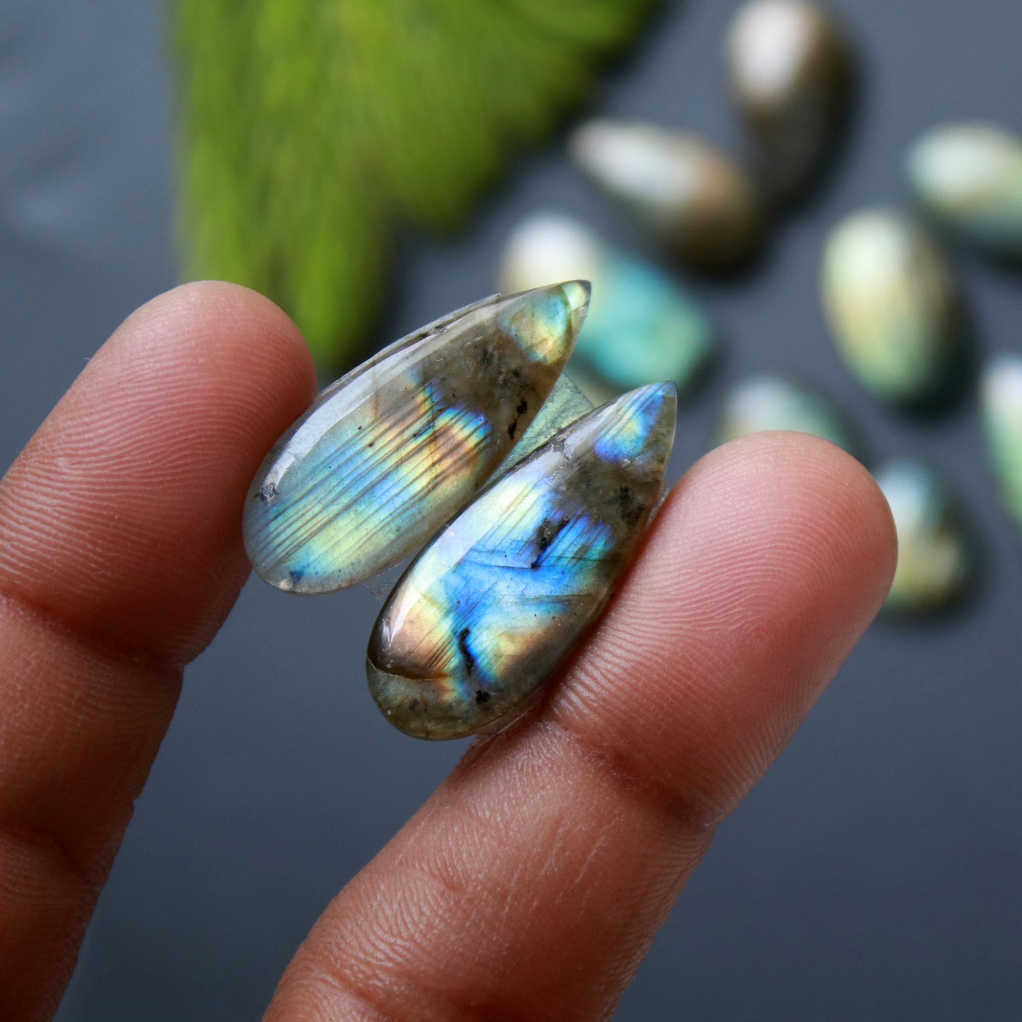 7 Pair 119 Cts Natural Labradorite Loose Gemstone Pairs For Earring Labradorite Mix Shape Cabochon For Jewelry Making 22x13-19x9 mm 14867