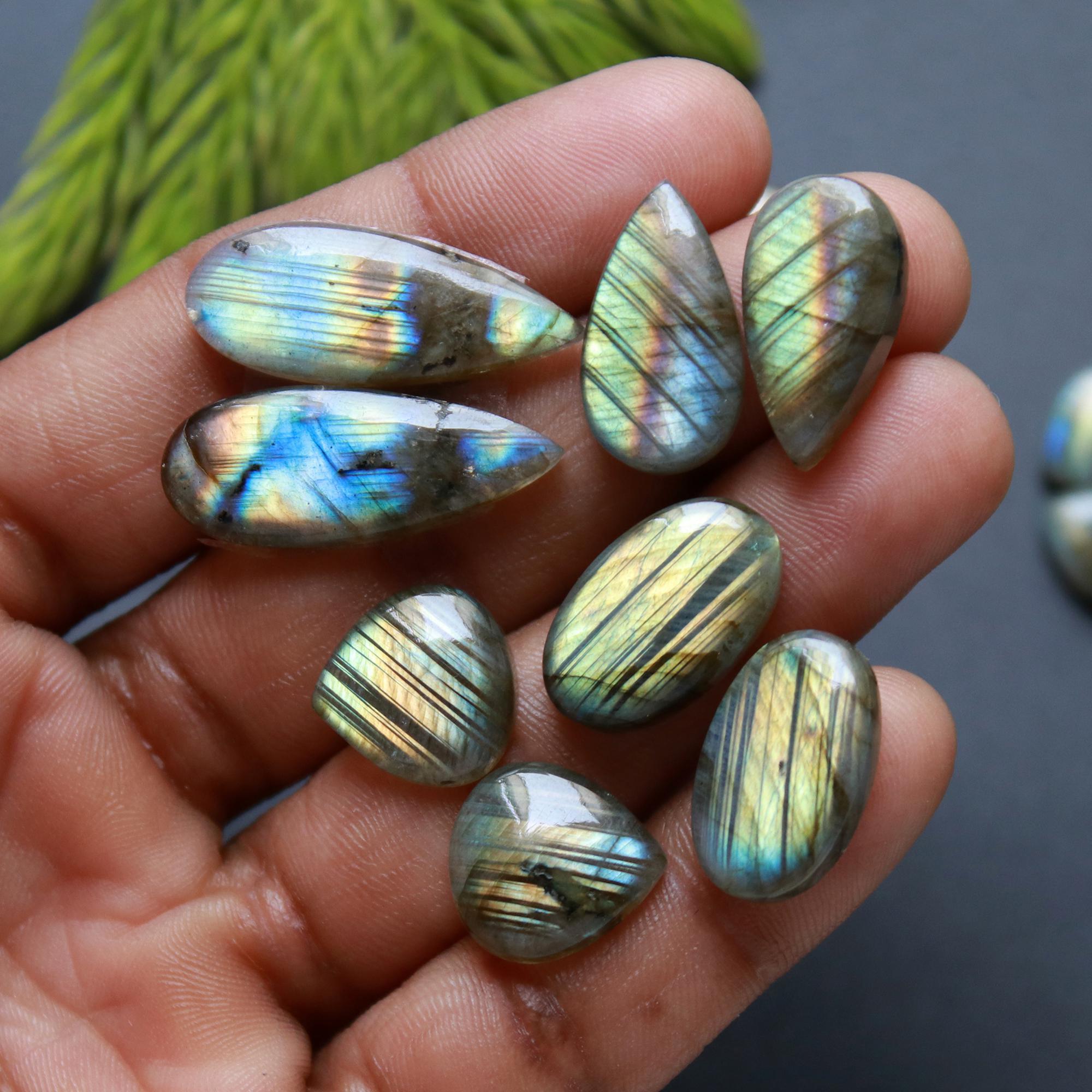 7 Pair 119 Cts Natural Labradorite Loose Gemstone Pairs For Earring Labradorite Mix Shape Cabochon For Jewelry Making 22x13-19x9 mm 14867