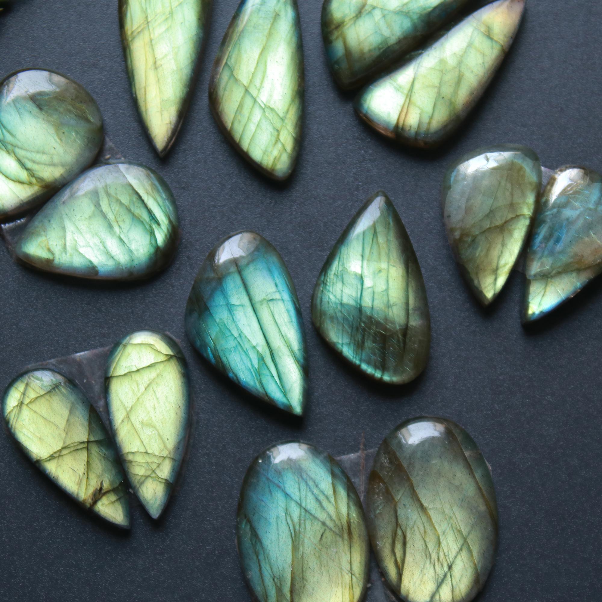 7 Pair 121 Cts Natural Labradorite Loose Gemstone Pairs For Earring Labradorite Mix Shape Cabochon For Jewelry Making 27x11-14x13 mm 14868