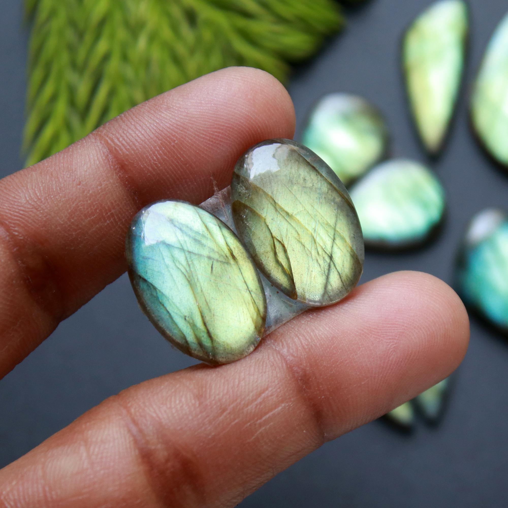 7 Pair 121 Cts Natural Labradorite Loose Gemstone Pairs For Earring Labradorite Mix Shape Cabochon For Jewelry Making 27x11-14x13 mm 14868