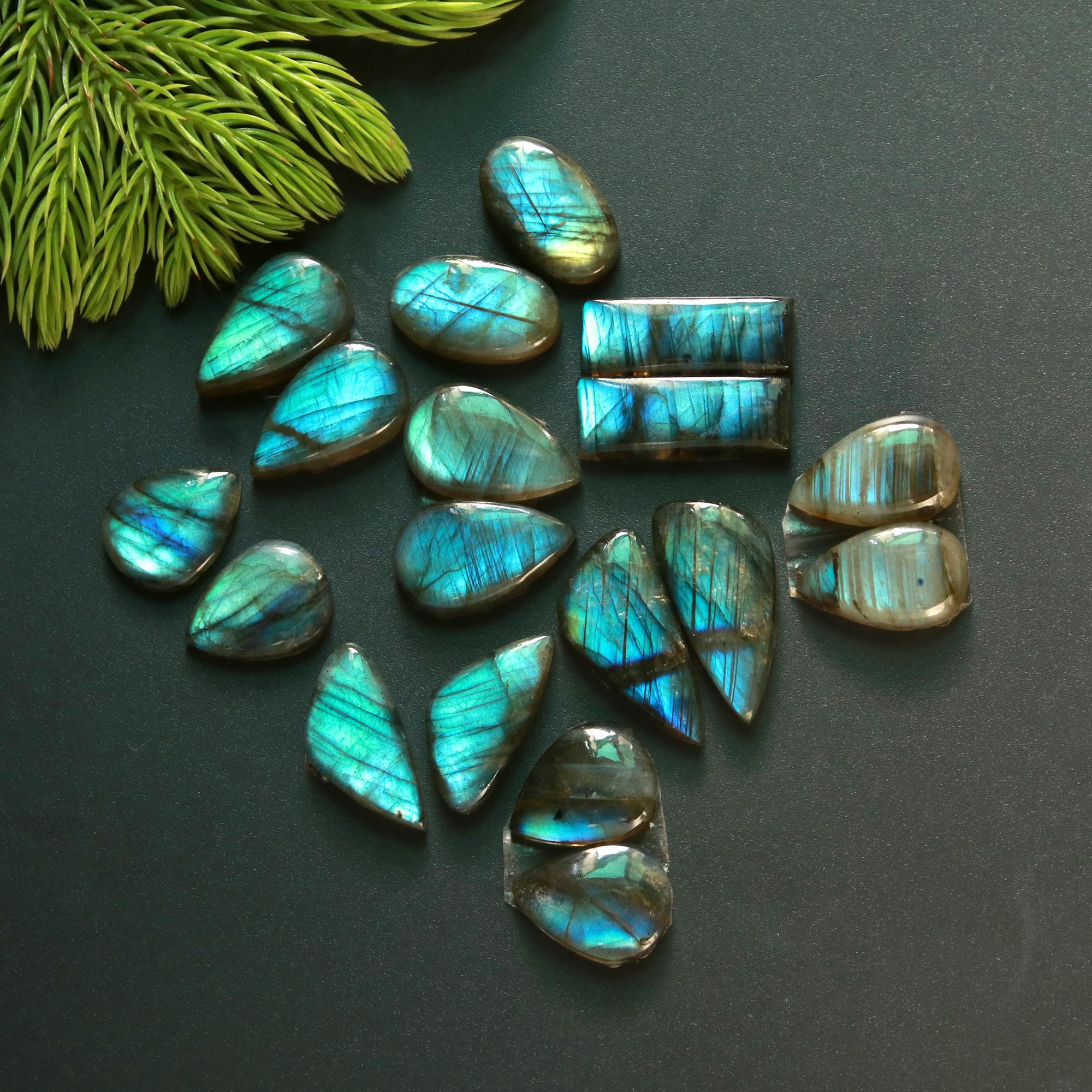 9 Pair 139 Cts Natural Labradorite Loose Gemstone Pairs For Earring Labradorite Mix Shape Cabochon For Jewelry Making 24x11-15x12 mm 14869
