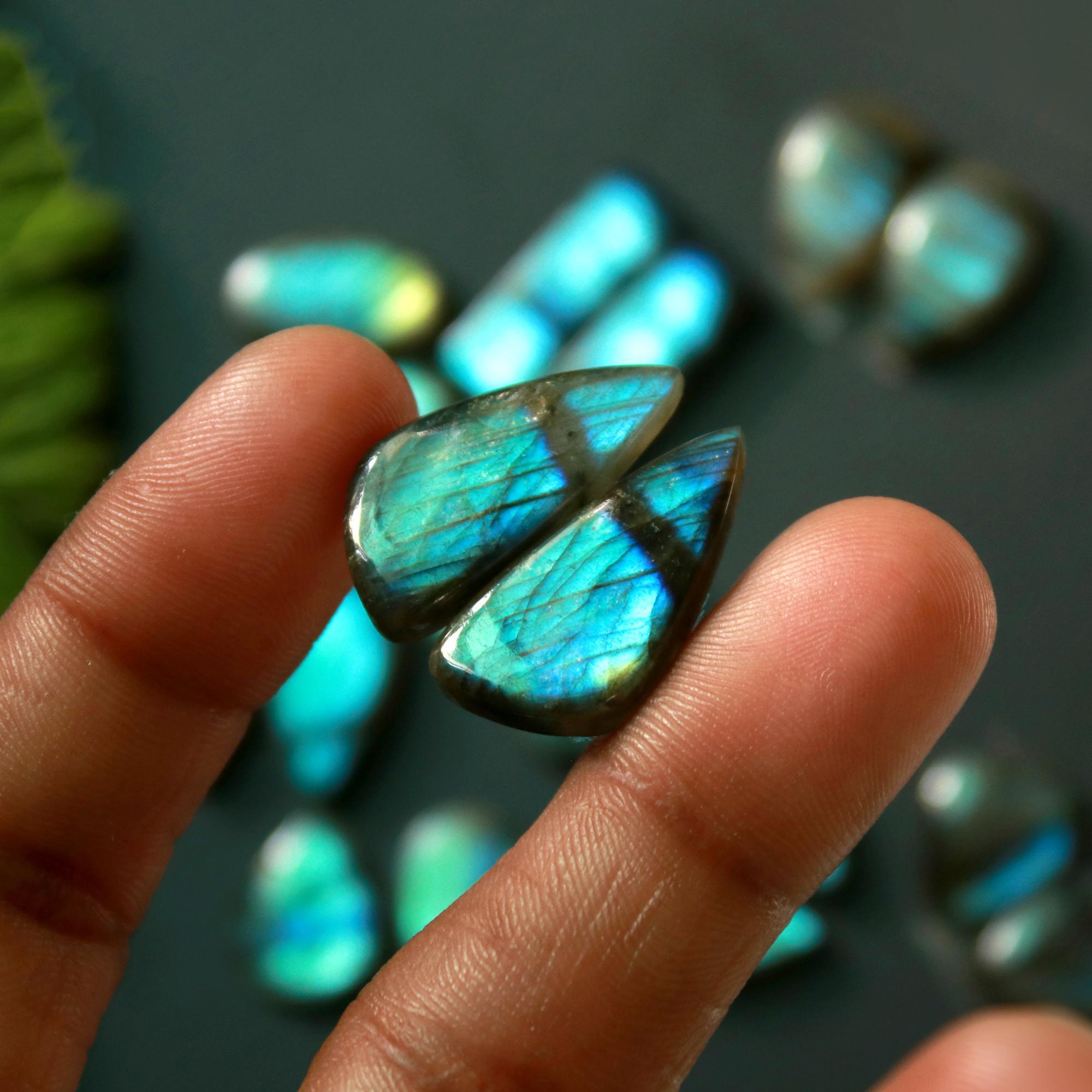 9 Pair 139 Cts Natural Labradorite Loose Gemstone Pairs For Earring Labradorite Mix Shape Cabochon For Jewelry Making 24x11-15x12 mm 14869