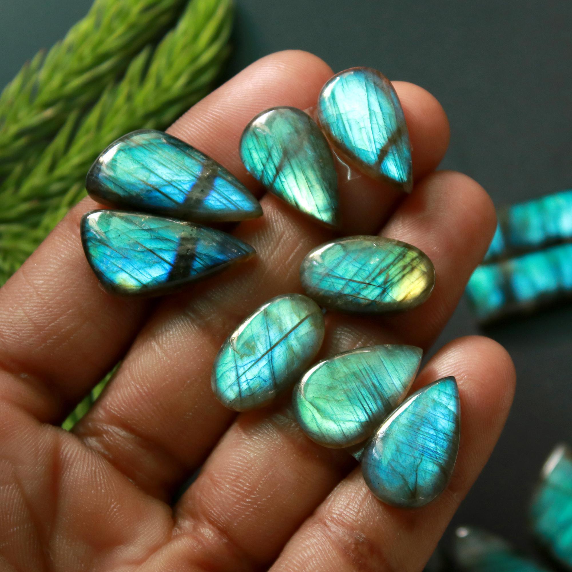 9 Pair 139 Cts Natural Labradorite Loose Gemstone Pairs For Earring Labradorite Mix Shape Cabochon For Jewelry Making 24x11-15x12 mm 14869