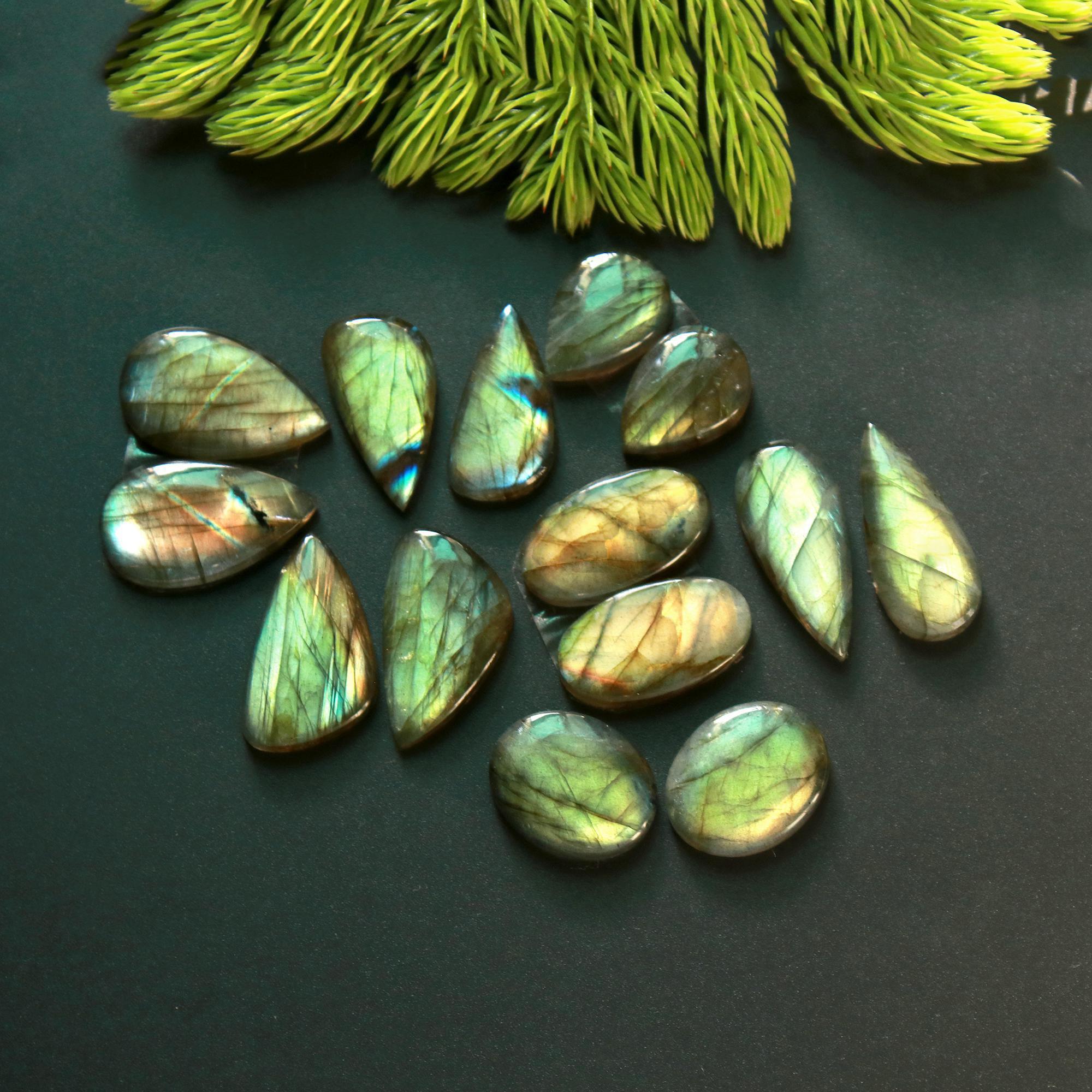 7 Pair 120 Cts Natural Labradorite Loose Gemstone Pairs For Earring Labradorite Mix Shape Cabochon For Jewelry Making 22x13-16x11 mm 14870