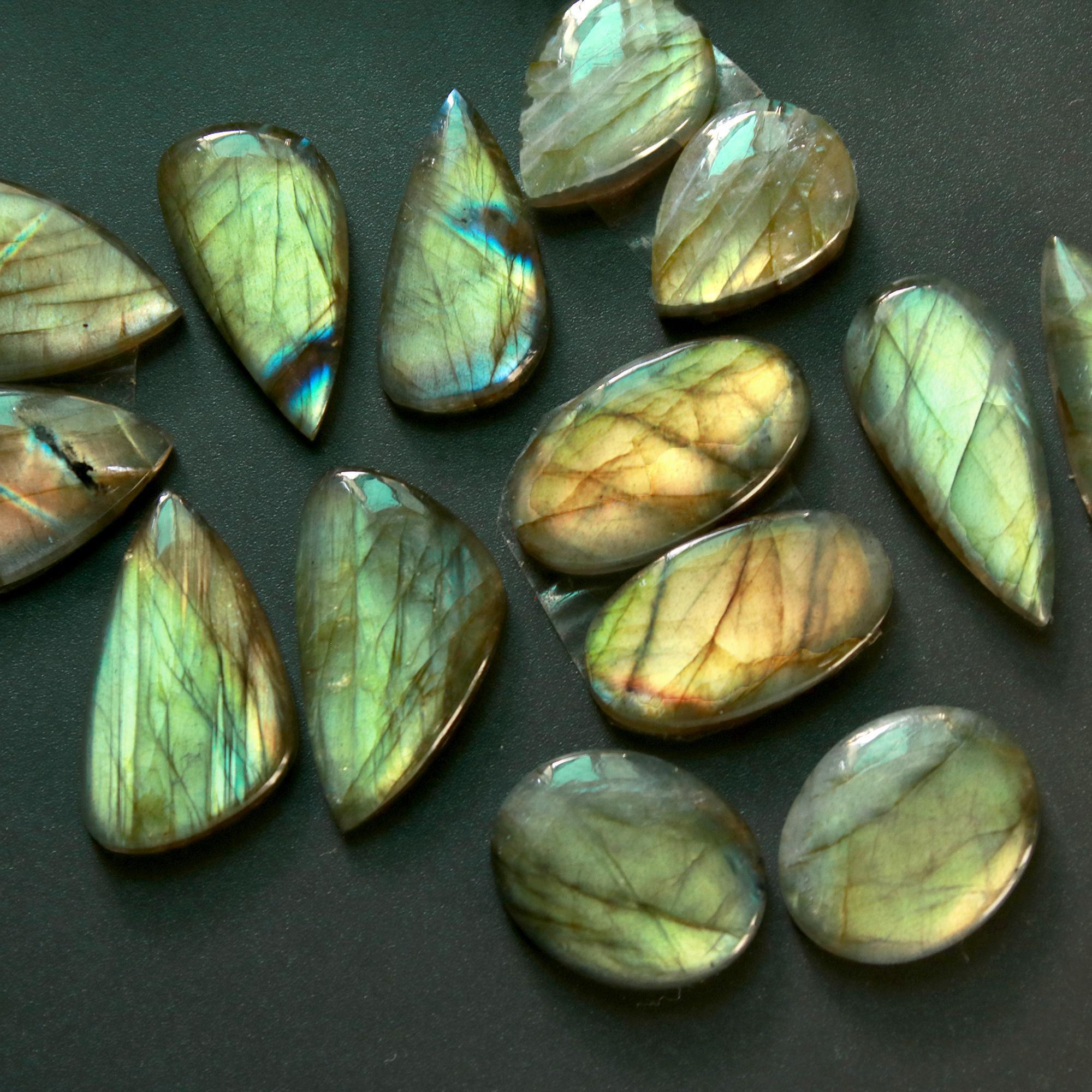 7 Pair 120 Cts Natural Labradorite Loose Gemstone Pairs For Earring Labradorite Mix Shape Cabochon For Jewelry Making 22x13-16x11 mm 14870