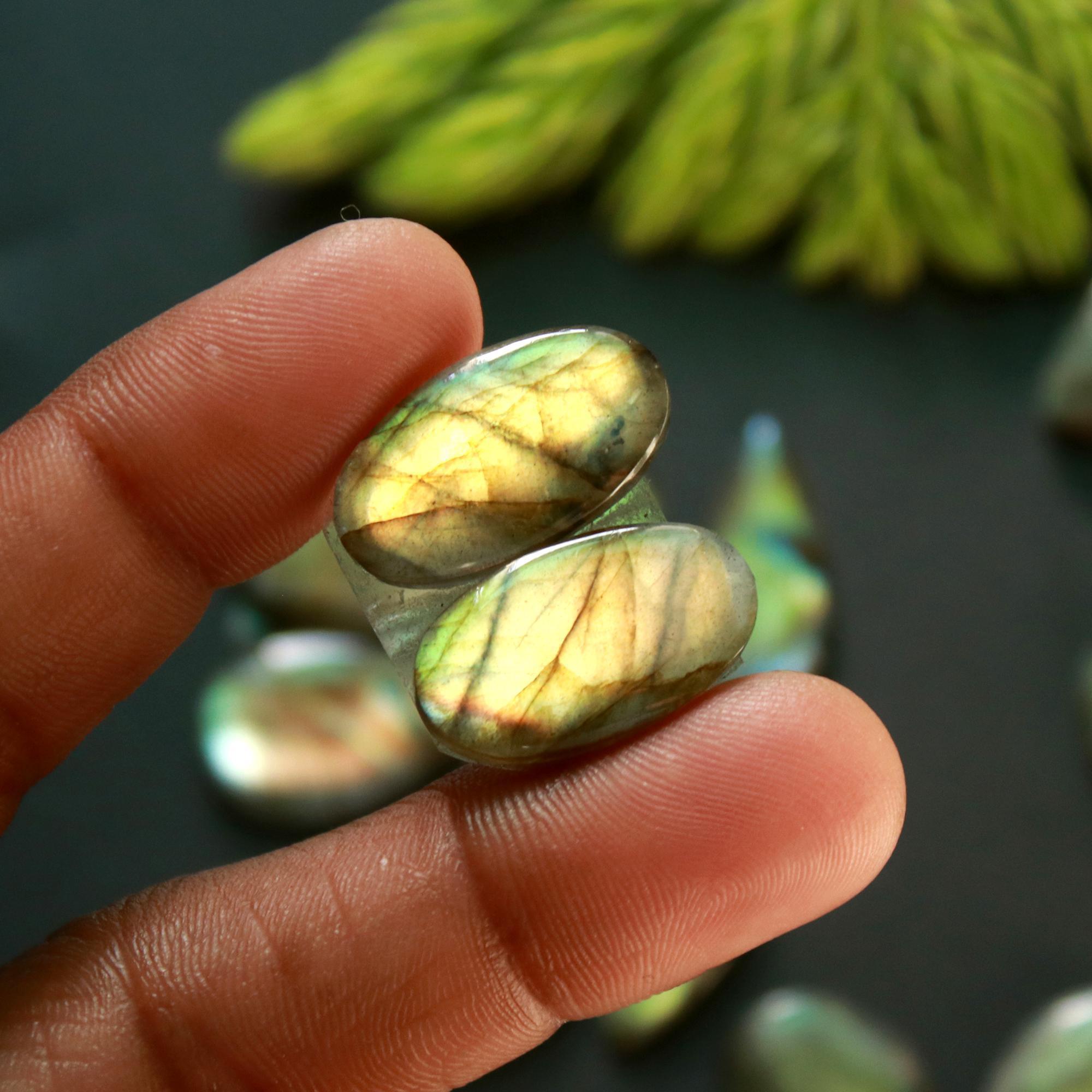 7 Pair 120 Cts Natural Labradorite Loose Gemstone Pairs For Earring Labradorite Mix Shape Cabochon For Jewelry Making 22x13-16x11 mm 14870