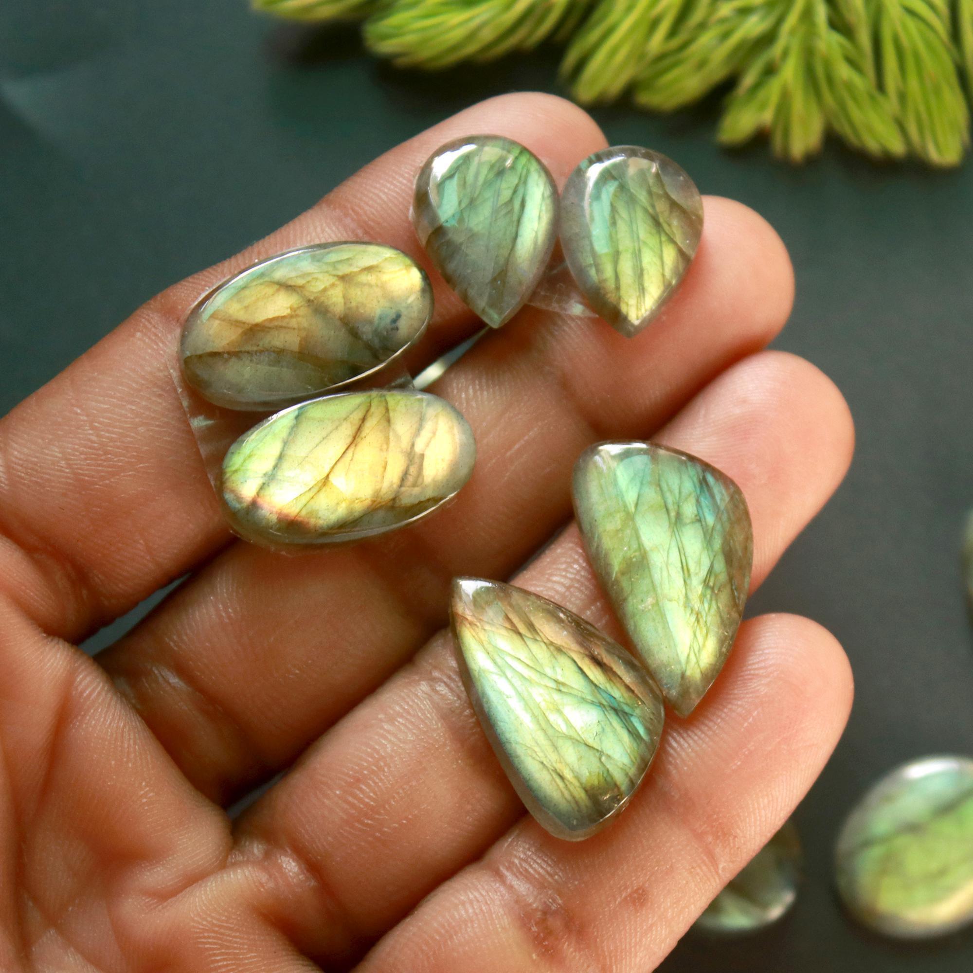 7 Pair 120 Cts Natural Labradorite Loose Gemstone Pairs For Earring Labradorite Mix Shape Cabochon For Jewelry Making 22x13-16x11 mm 14870