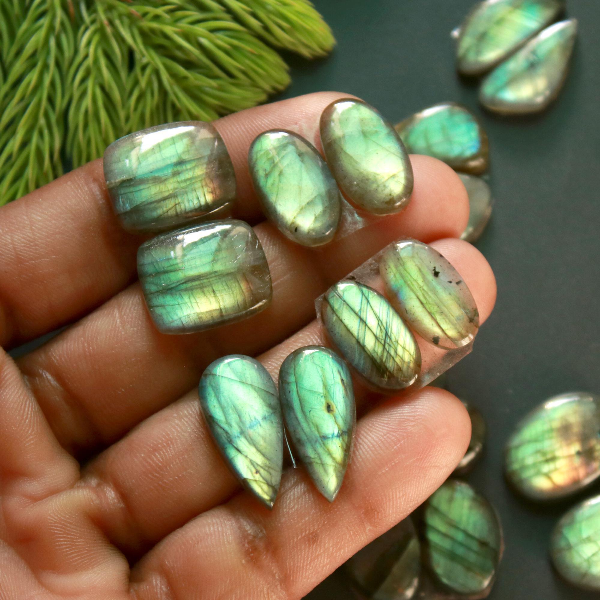 11 Pair 179 Cts Natural Labradorite Loose Gemstone Pairs For Earring Labradorite Mix Shape Cabochon For Jewelry Making 21x10-17x10 mm 14872