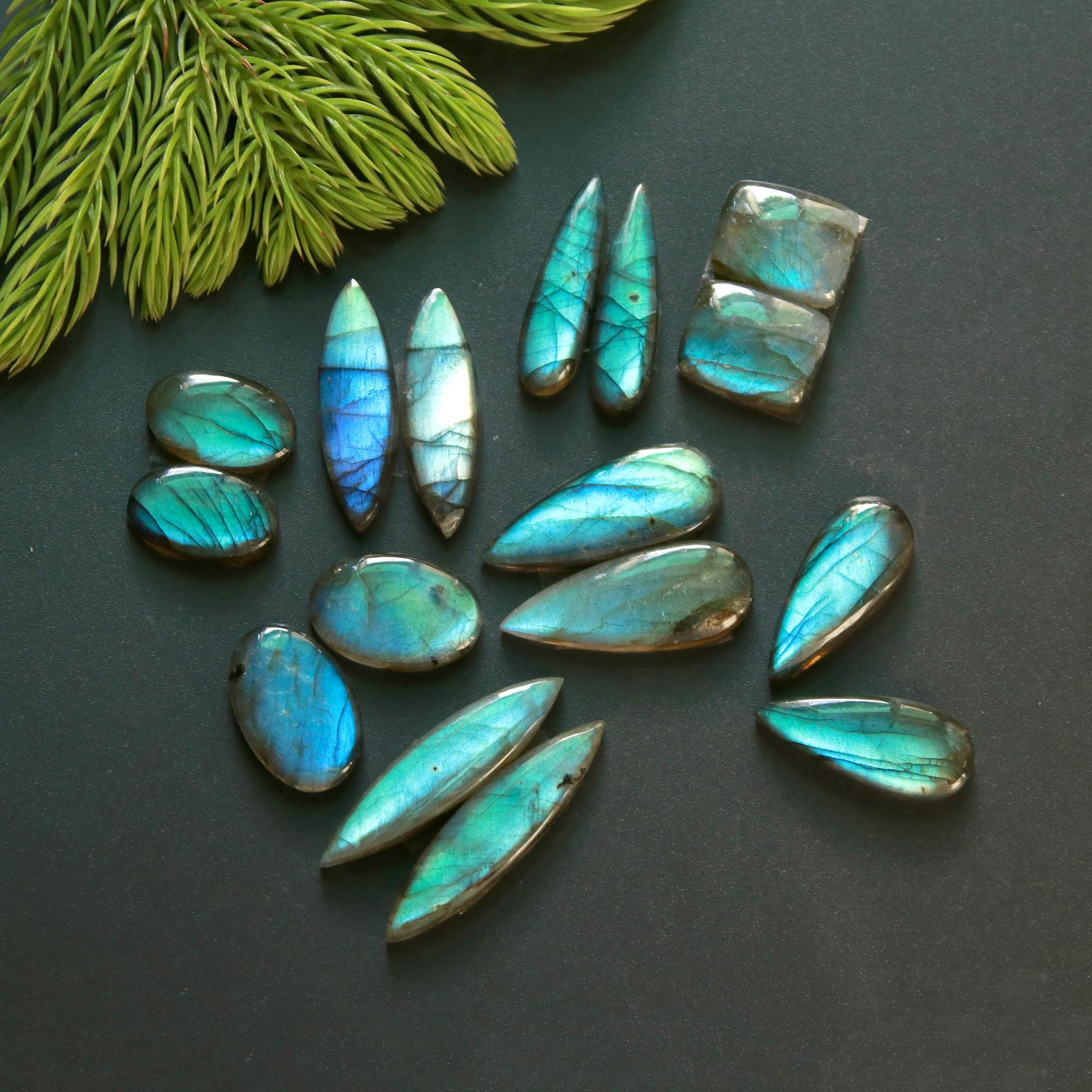 8 Pair 131 Cts Natural Labradorite Loose Gemstone Pairs For Earring Labradorite Mix Shape Cabochon For Jewelry Making 31x8-15x10 mm 14873