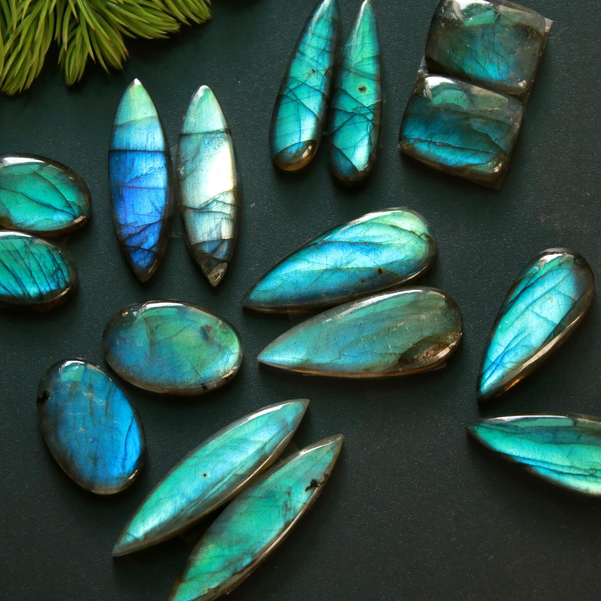 8 Pair 131 Cts Natural Labradorite Loose Gemstone Pairs For Earring Labradorite Mix Shape Cabochon For Jewelry Making 31x8-15x10 mm 14873