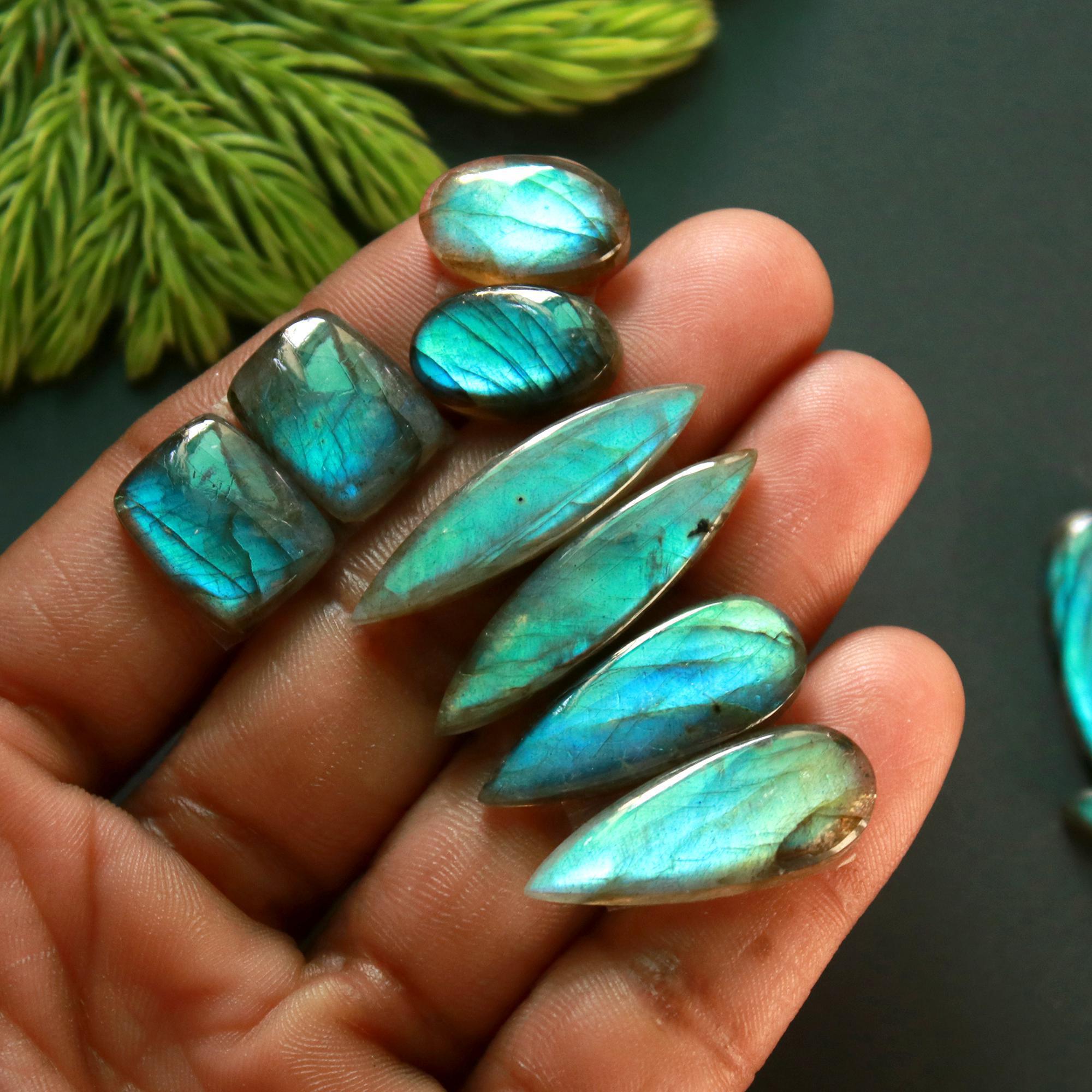 8 Pair 131 Cts Natural Labradorite Loose Gemstone Pairs For Earring Labradorite Mix Shape Cabochon For Jewelry Making 31x8-15x10 mm 14873
