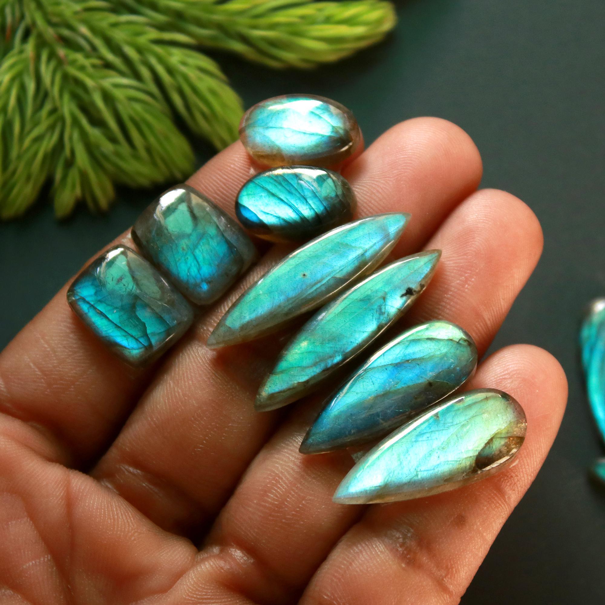 8 Pair 131 Cts Natural Labradorite Loose Gemstone Pairs For Earring Labradorite Mix Shape Cabochon For Jewelry Making 31x8-15x10 mm 14873