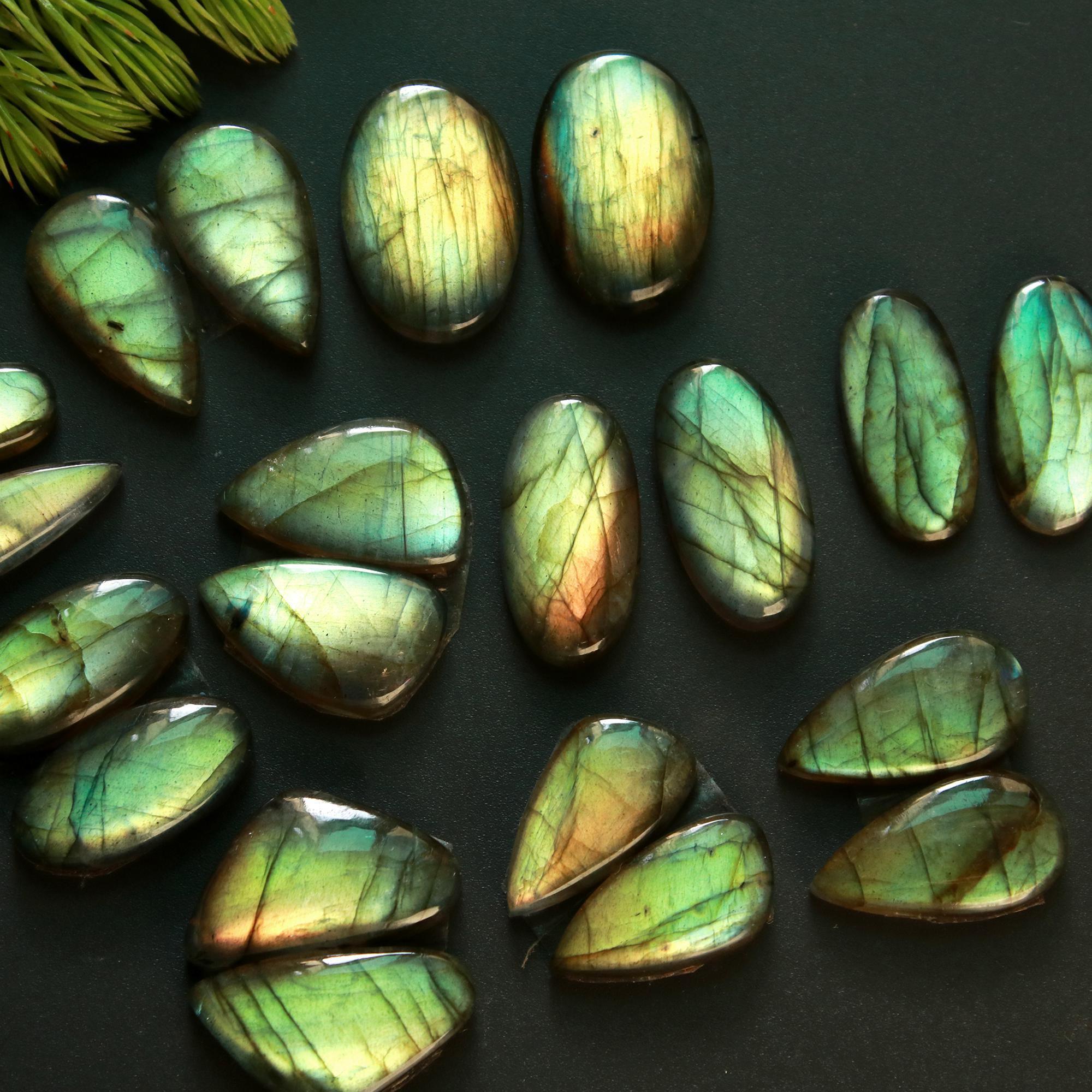 10 Pair 183 Cts Natural Labradorite Loose Gemstone Pairs For Earring Labradorite Mix Shape Cabochon For Jewelry Making 21x14-18x10 mm 14874