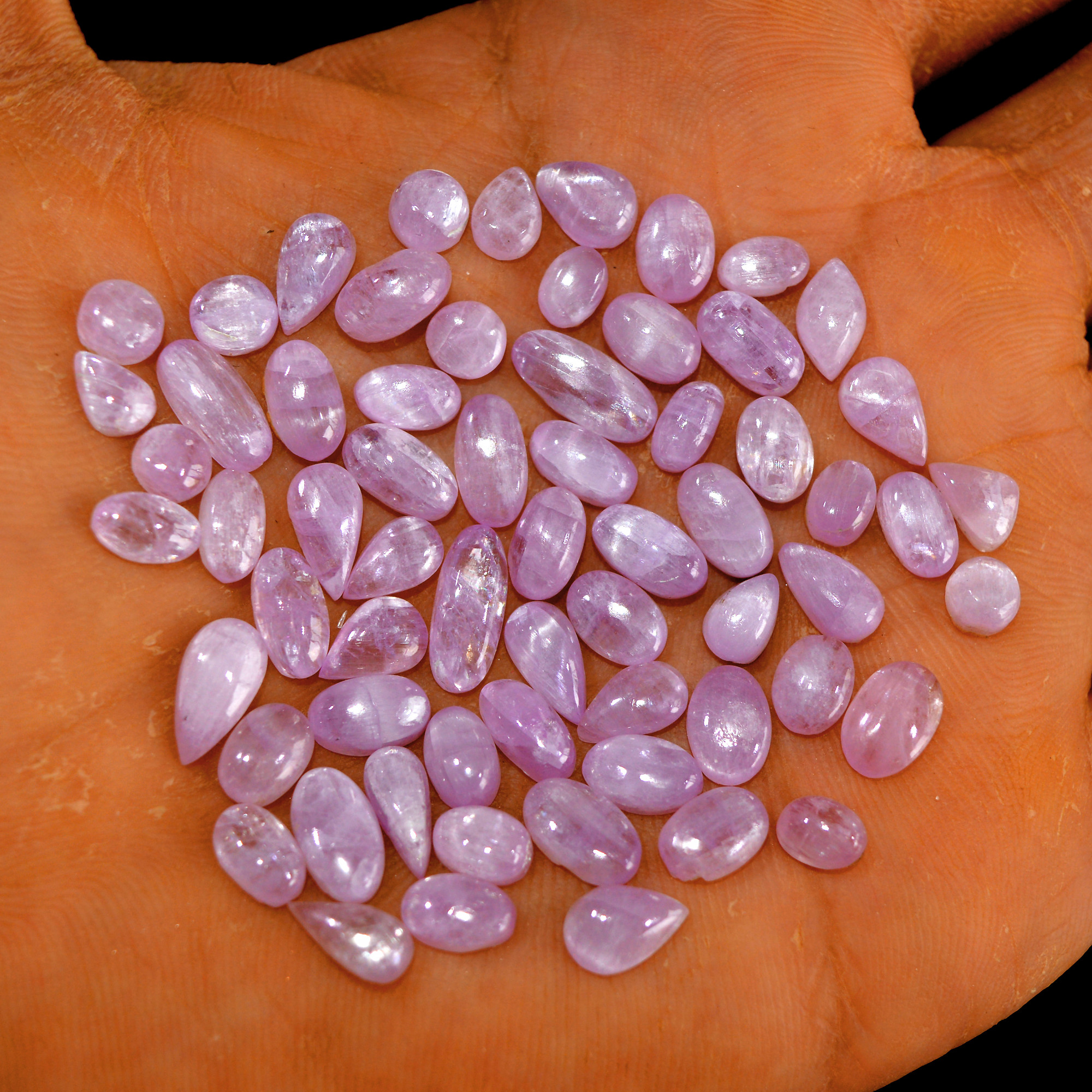 64Pcs 82Cts Natural Pink Kunzite Cabochon Kunzite Loose Semi Precious Wholesale Lot Jewelry Making Wire Wrapping Pendant 12x5-6x4mm 14877