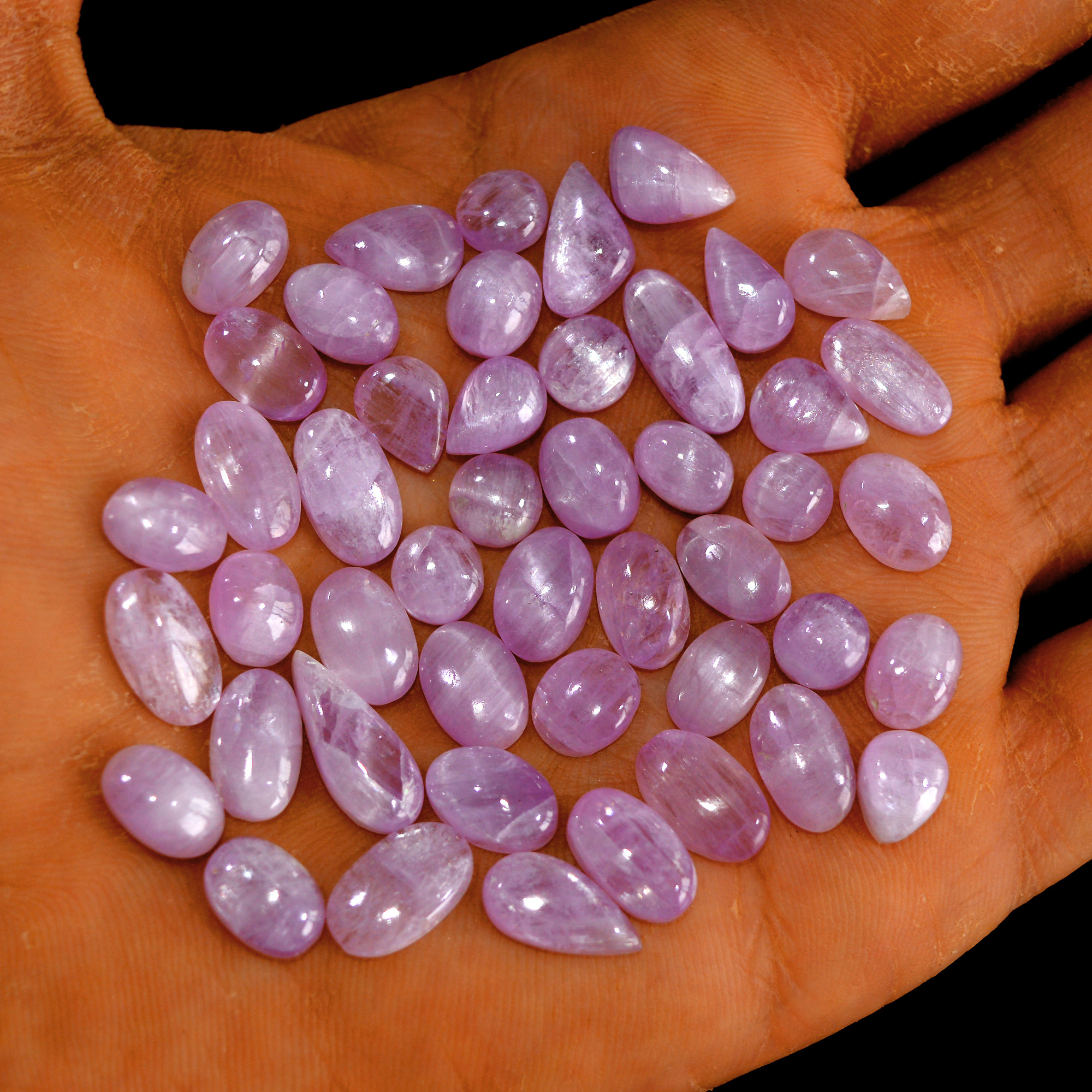 47Pcs 129Cts Natural Pink Kunzite Cabochon Kunzite Loose Semi Precious Wholesale Lot Jewelry Making Wire Wrapping Pendant 16x6-7x7mm 14878