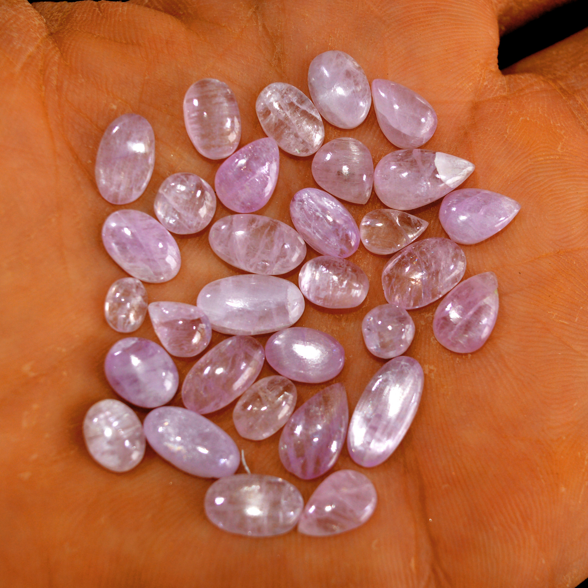 31Pcs 51Cts Natural Pink Kunzite Cabochon Kunzite Loose Semi Precious Wholesale Lot Jewelry Making Wire Wrapping Pendant 13x6-6x4mm 14879