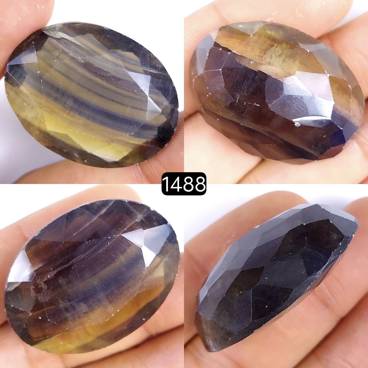 1Pc 125Cts Natural Multi Fluorite Faceted Cabochon Gemstone Oval Shape Crystal 38x28mm#1488