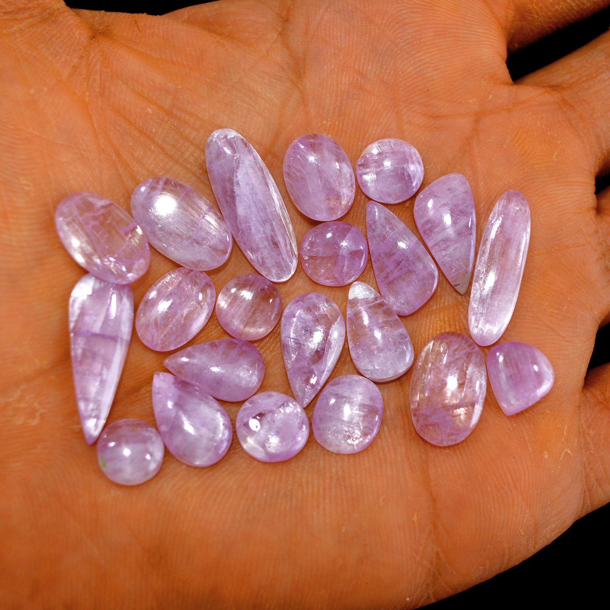 21Pcs 62Cts Natural Pink Kunzite Cabochon Kunzite Loose Semi Precious Wholesale Lot Jewelry Making Wire Wrapping Pendant 21x7-8x8mm 14882