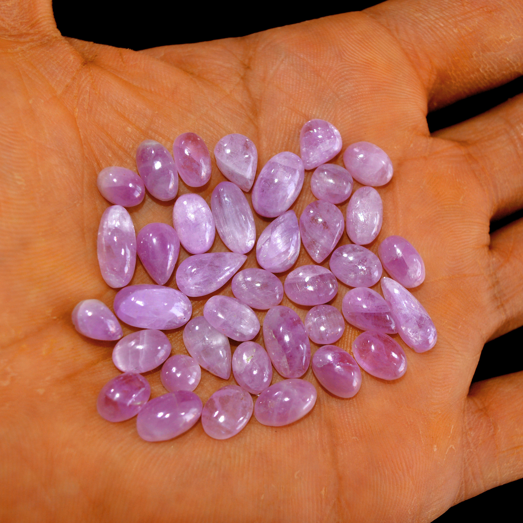 37Pcs 83Cts Natural Pink Kunzite Cabochon Kunzite Loose Semi Precious Wholesale Lot Jewelry Making Wire Wrapping Pendant 12x5-6x6mm 14883
