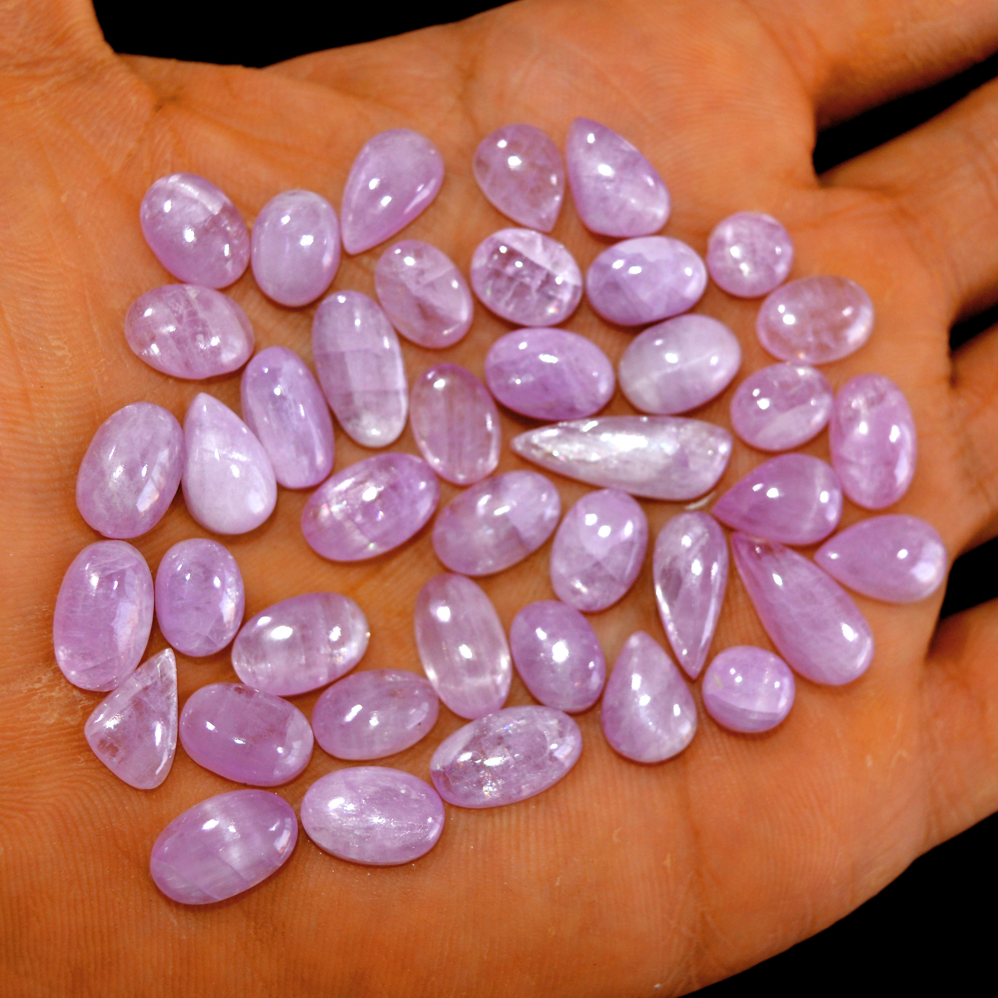 41Pcs 115Cts Natural Pink Kunzite Cabochon Kunzite Loose Semi Precious Wholesale Lot Jewelry Making Wire Wrapping Pendant 18x6-7x7mm 14885