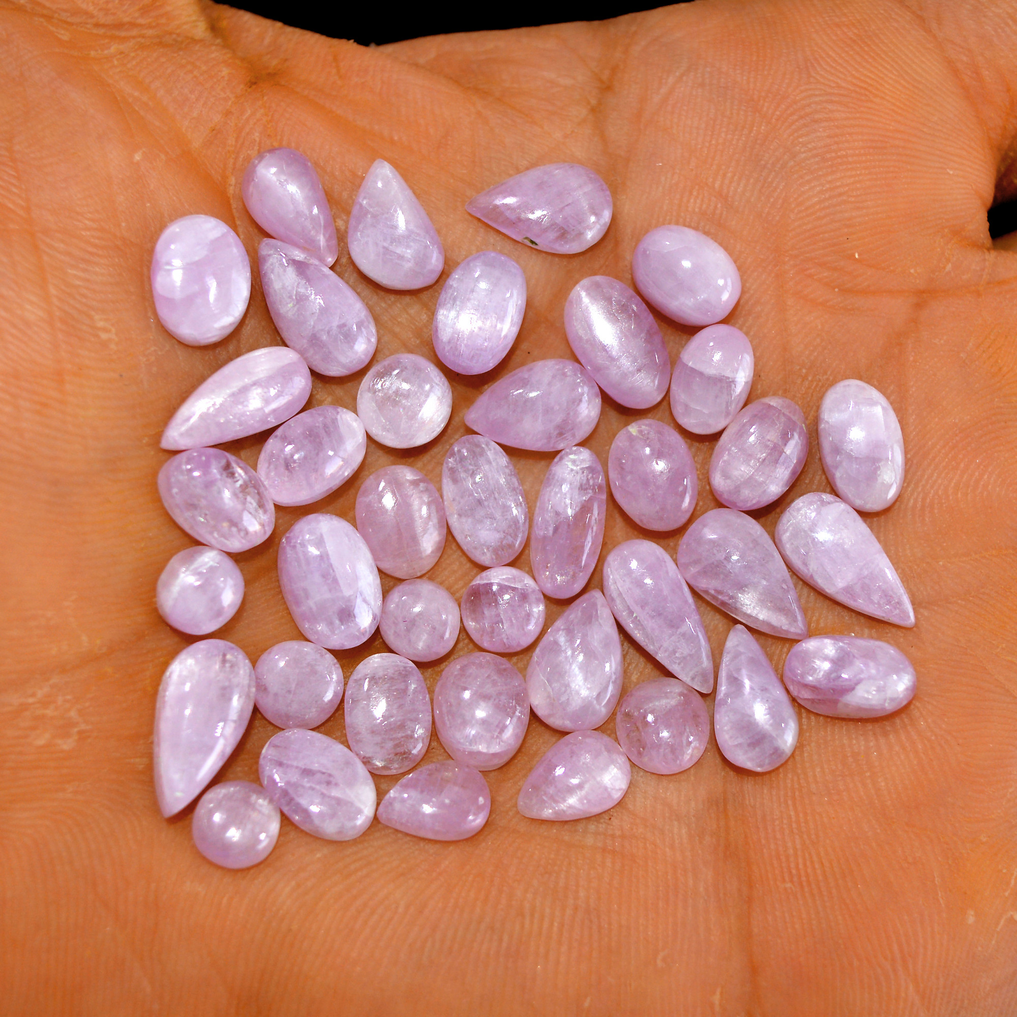 39Pcs 75Cts Natural Pink Kunzite Cabochon Kunzite Loose Semi Precious Wholesale Lot Jewelry Making Wire Wrapping Pendant 13x6-6x6mm 14886