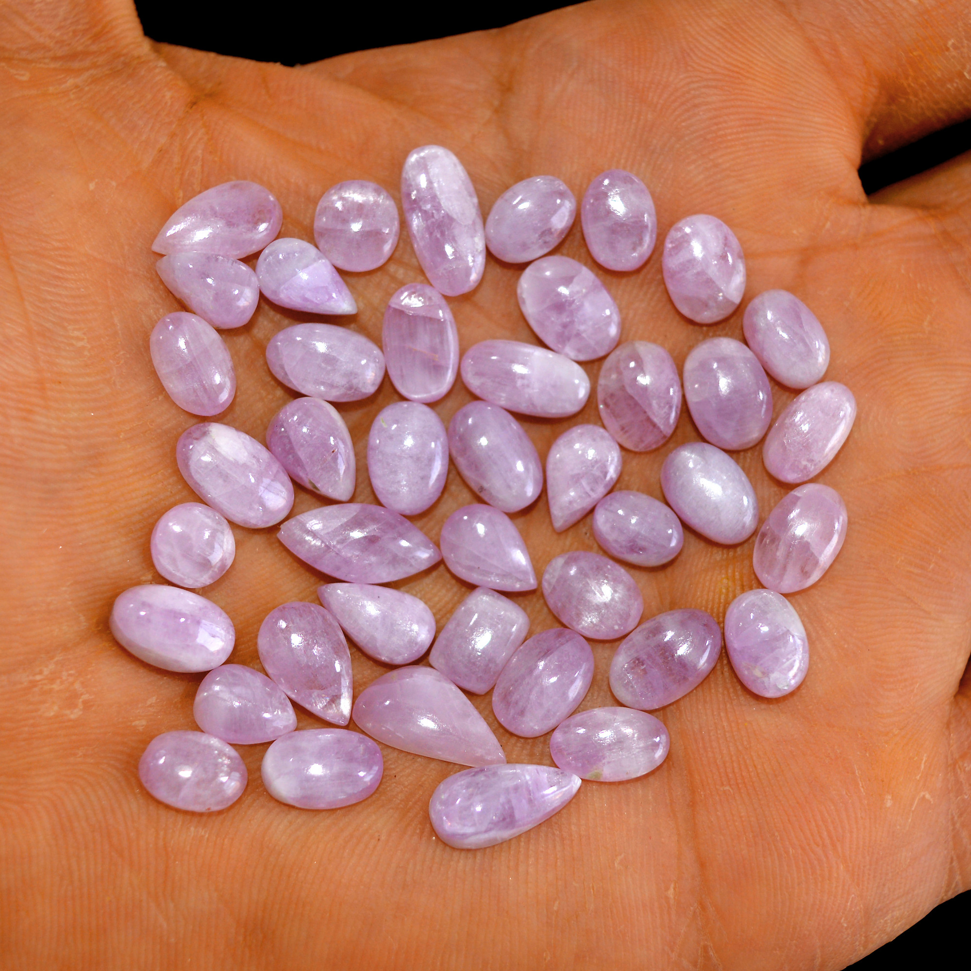 42Pcs 87Cts Natural Pink Kunzite Cabochon Kunzite Loose Semi Precious Wholesale Lot Jewelry Making Wire Wrapping Pendant 13x6-6x6mm 14888