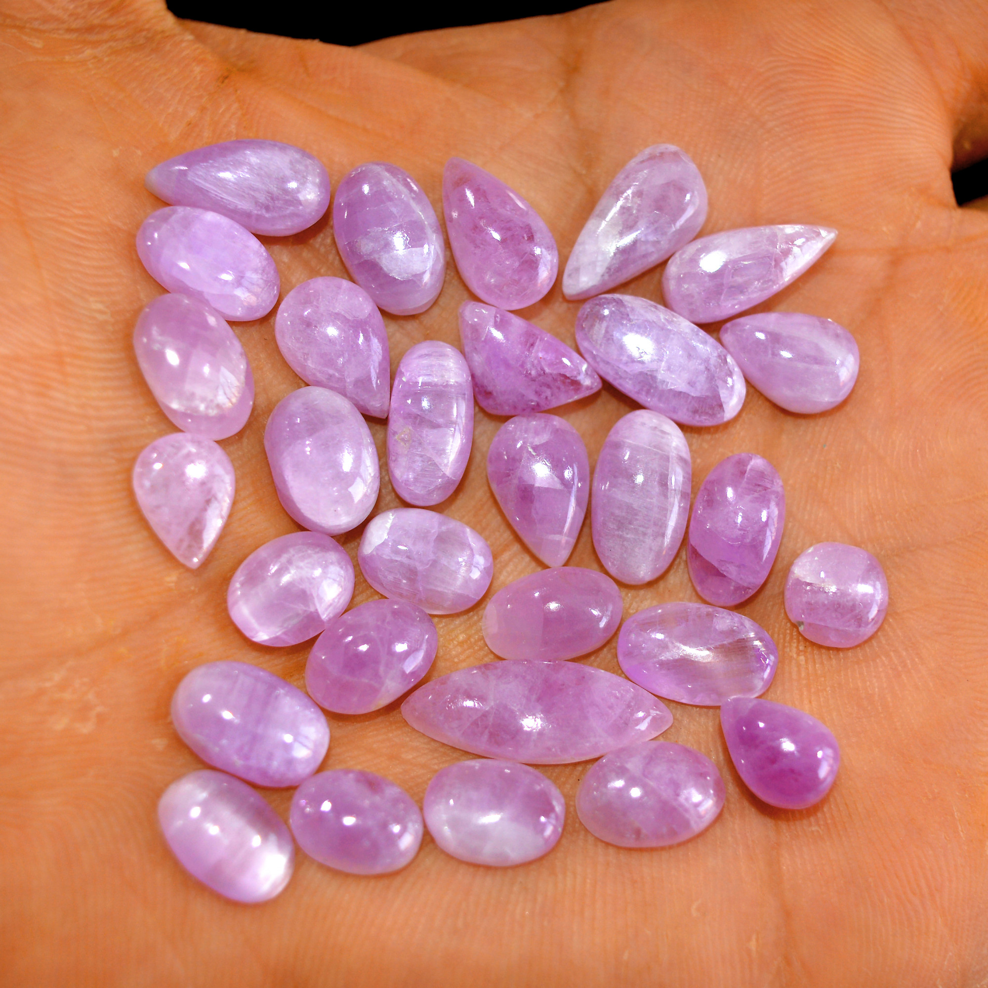 30Pcs 106Cts Natural Pink Kunzite Cabochon Kunzite Loose Semi Precious Wholesale Lot Jewelry Making Wire Wrapping Pendant 19x7-7x7mm 14889