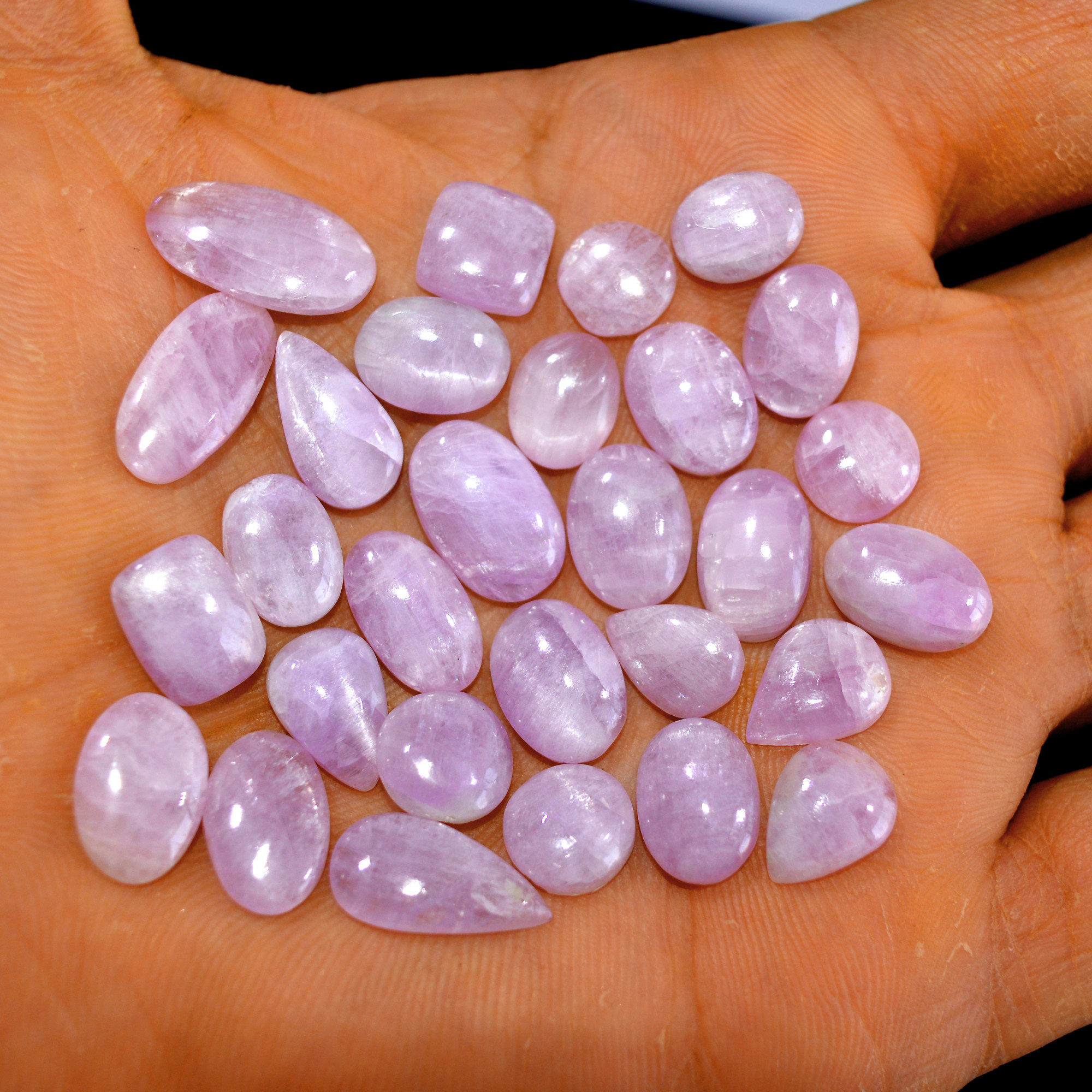 29Pcs 98Cts Natural Pink Kunzite Cabochon Kunzite Loose Semi Precious Wholesale Lot Jewelry Making Wire Wrapping Pendant 17x9-10x7mm 14891
