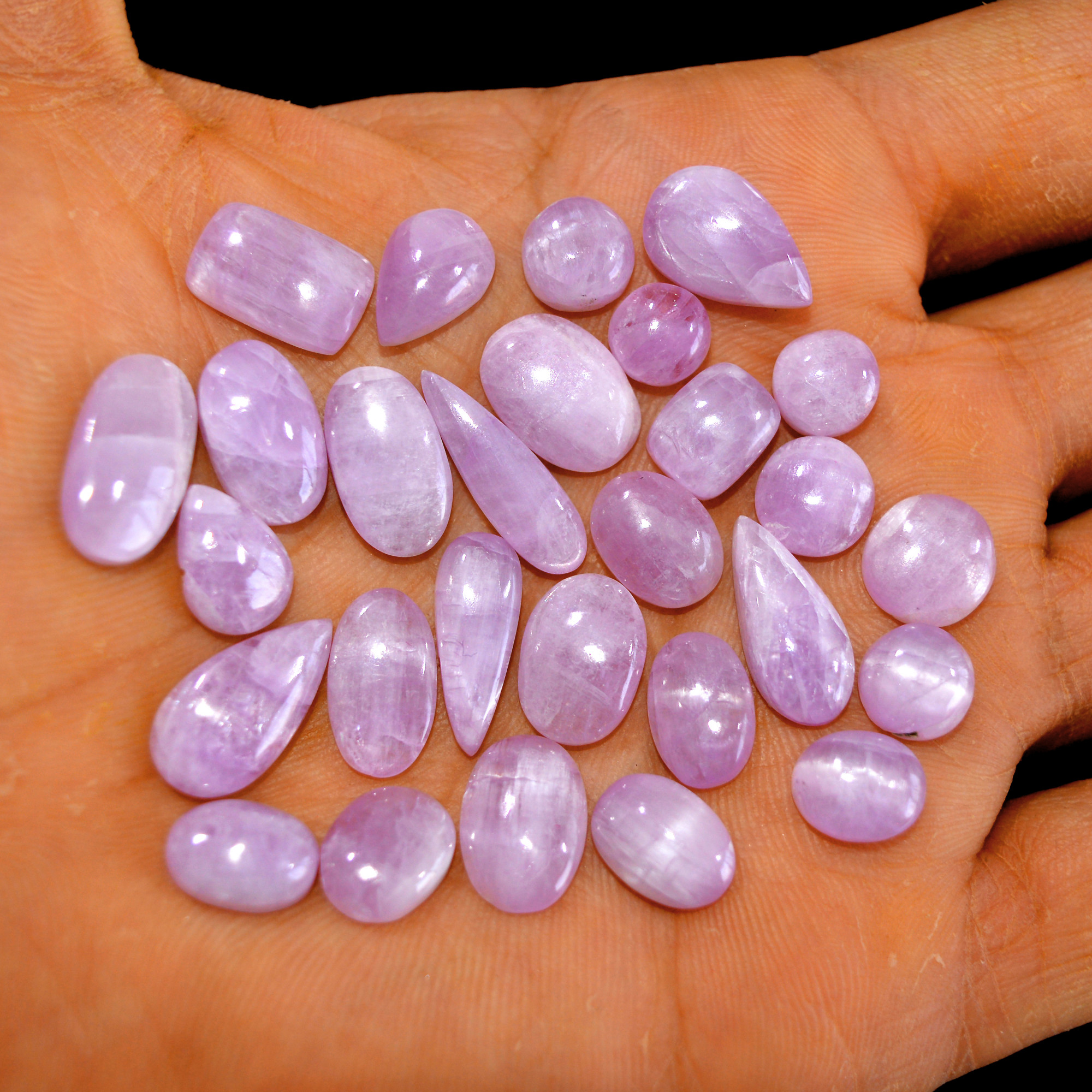 28Pcs 111Cts Natural Pink Kunzite Cabochon Kunzite Loose Semi Precious Wholesale Lot Jewelry Making Wire Wrapping Pendant 16x8-7x7mm 14892