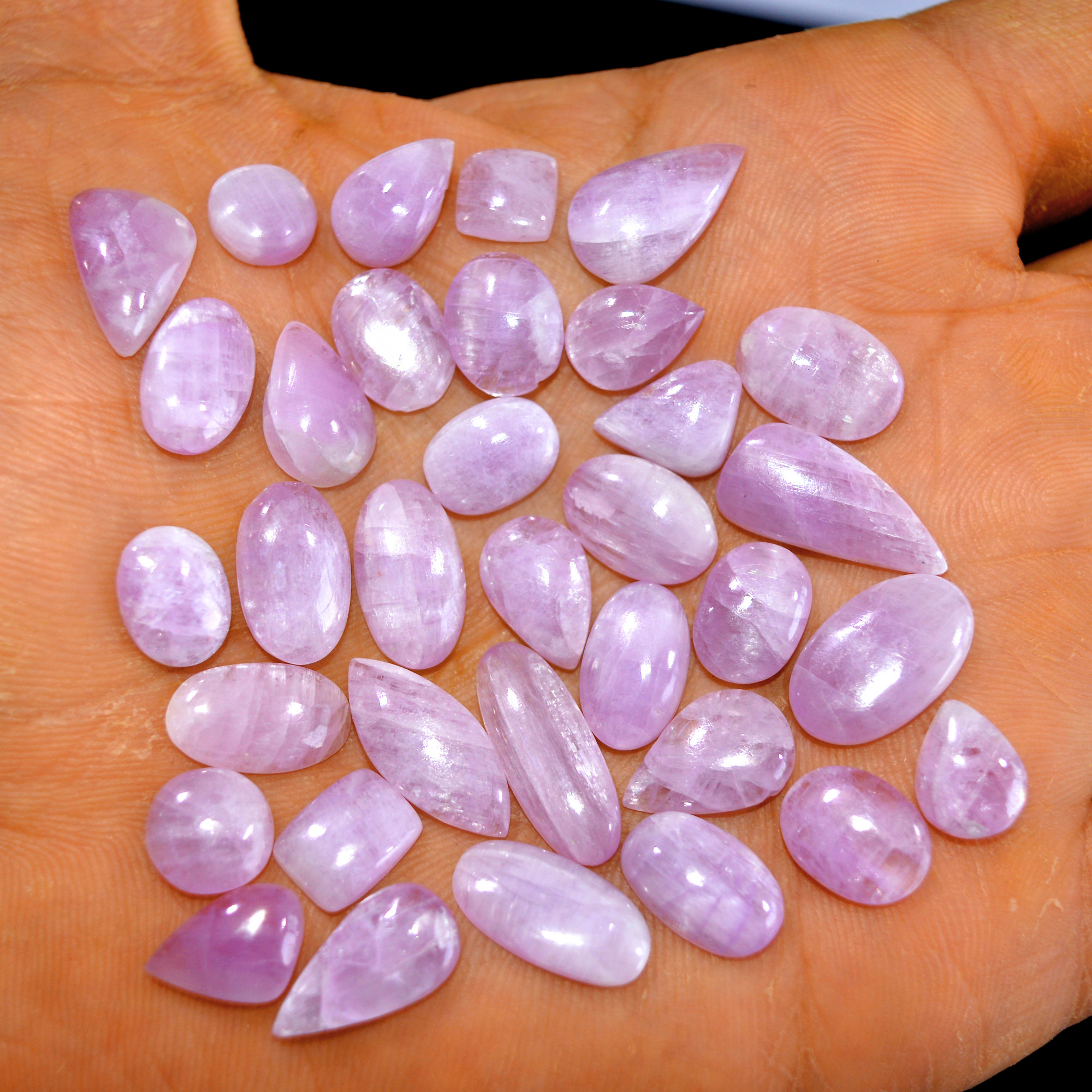 34Pcs 112Cts Natural Pink Kunzite Cabochon Kunzite Loose Semi Precious Wholesale Lot Jewelry Making Wire Wrapping Pendant 18x8-8x8mm 14893