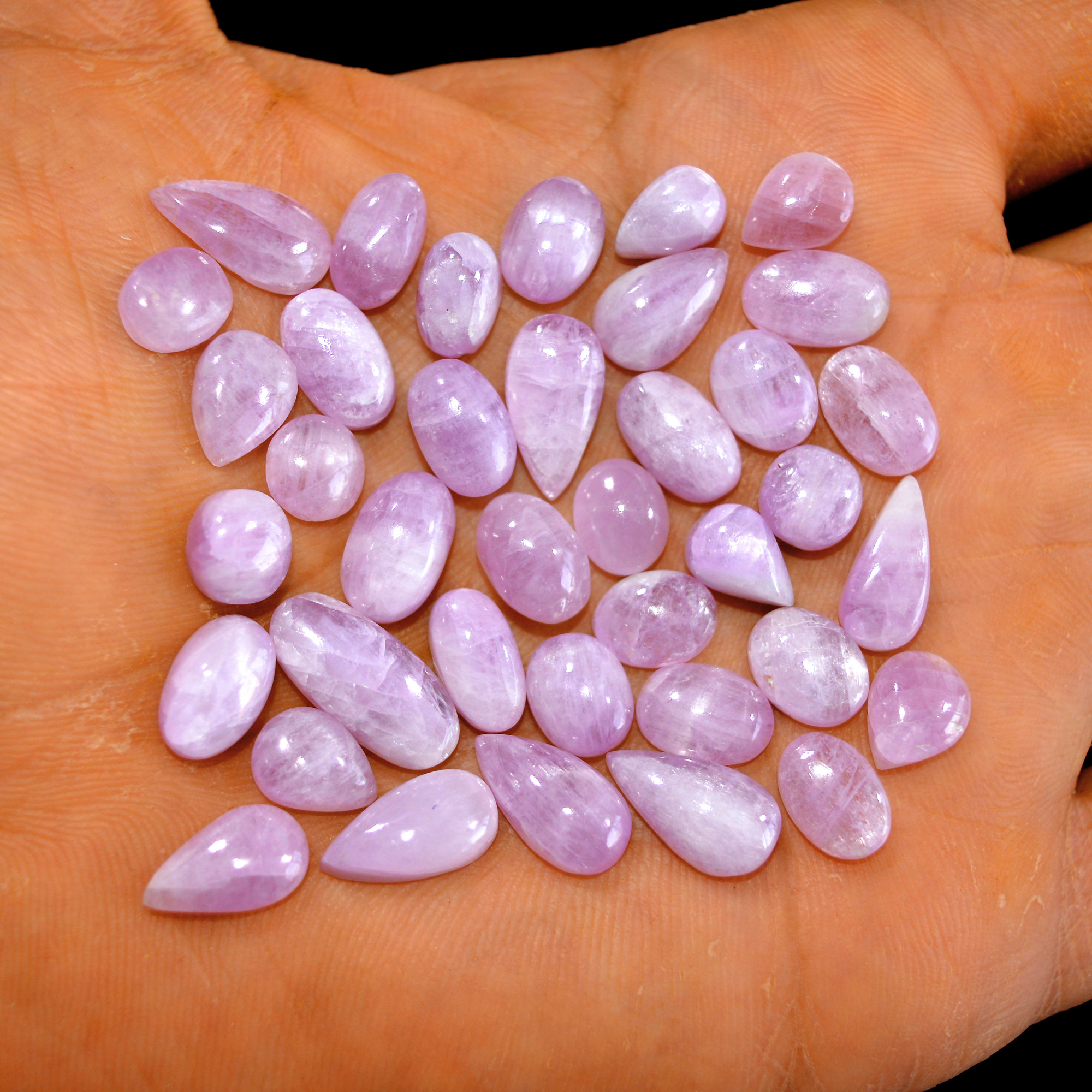 38Pcs 112Cts Natural Pink Kunzite Cabochon Kunzite Loose Semi Precious Wholesale Lot Jewelry Making Wire Wrapping Pendant 16x7-9x5mm 14894