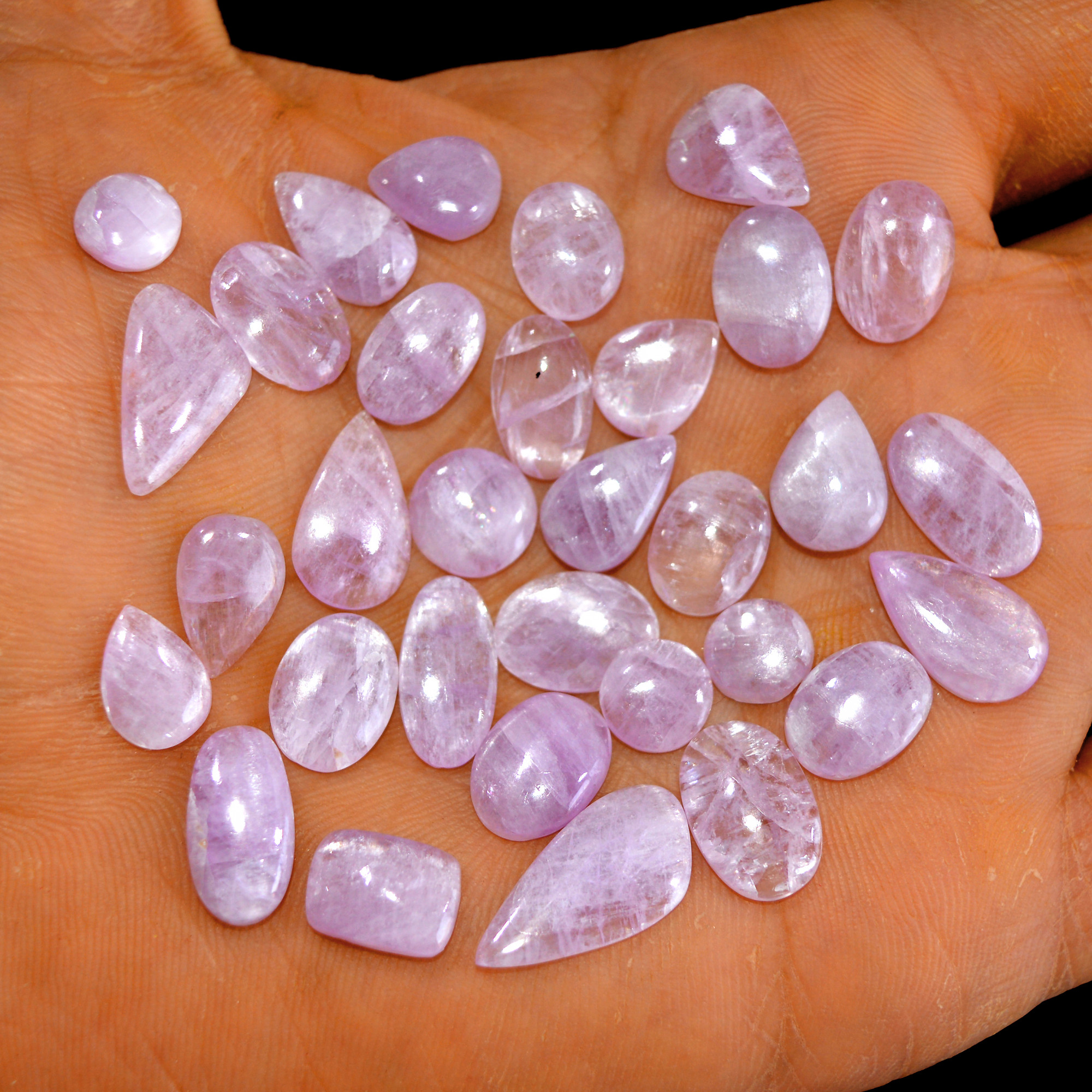 32Pcs 98Cts Natural Pink Kunzite Cabochon Kunzite Loose Semi Precious Wholesale Lot Jewelry Making Wire Wrapping Pendant 19x10-8x8mm 14895