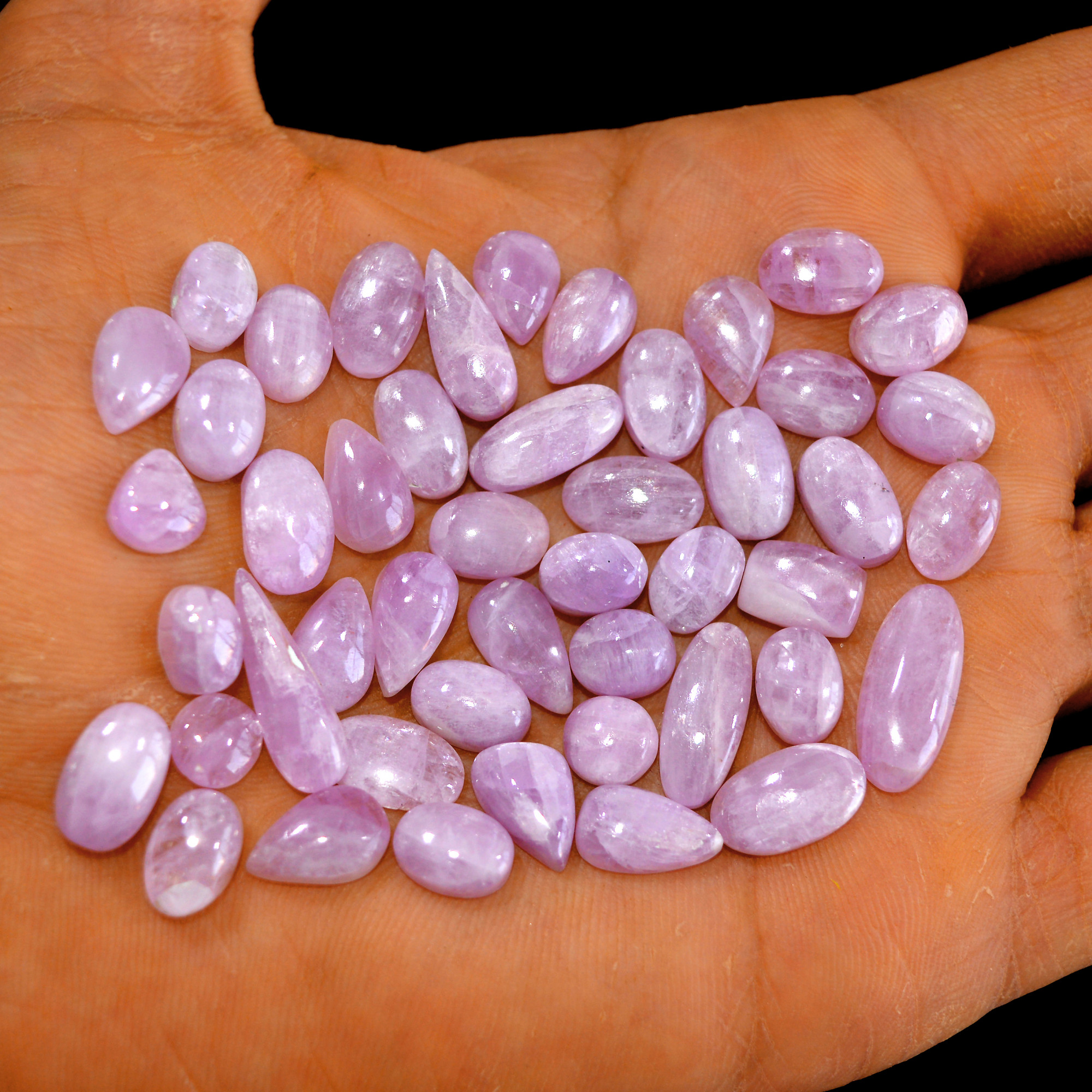 47Pcs 150Cts Natural Pink Kunzite Cabochon Kunzite Loose Semi Precious Wholesale Lot Jewelry Making Wire Wrapping Pendant 17x7-7x7mm 14898
