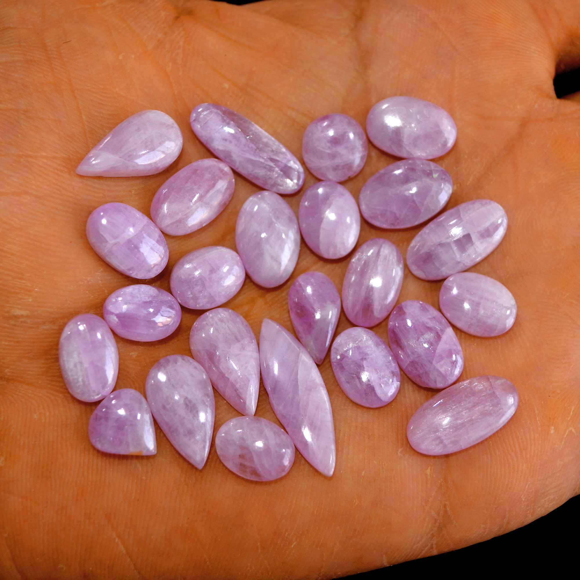 24Pcs 115Cts Natural Pink Kunzite Cabochon Kunzite Loose Semi Precious Wholesale Lot Jewelry Making Wire Wrapping Pendant 24x8-10x7mm 14901