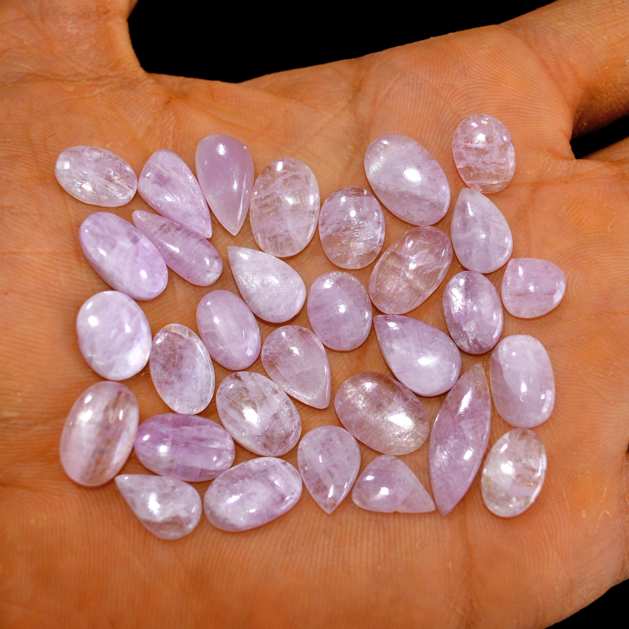 31Pcs 100Cts Natural Pink Kunzite Cabochon Kunzite Loose Semi Precious Wholesale Lot Jewelry Making Wire Wrapping Pendant 21x7-10x8mm 14903