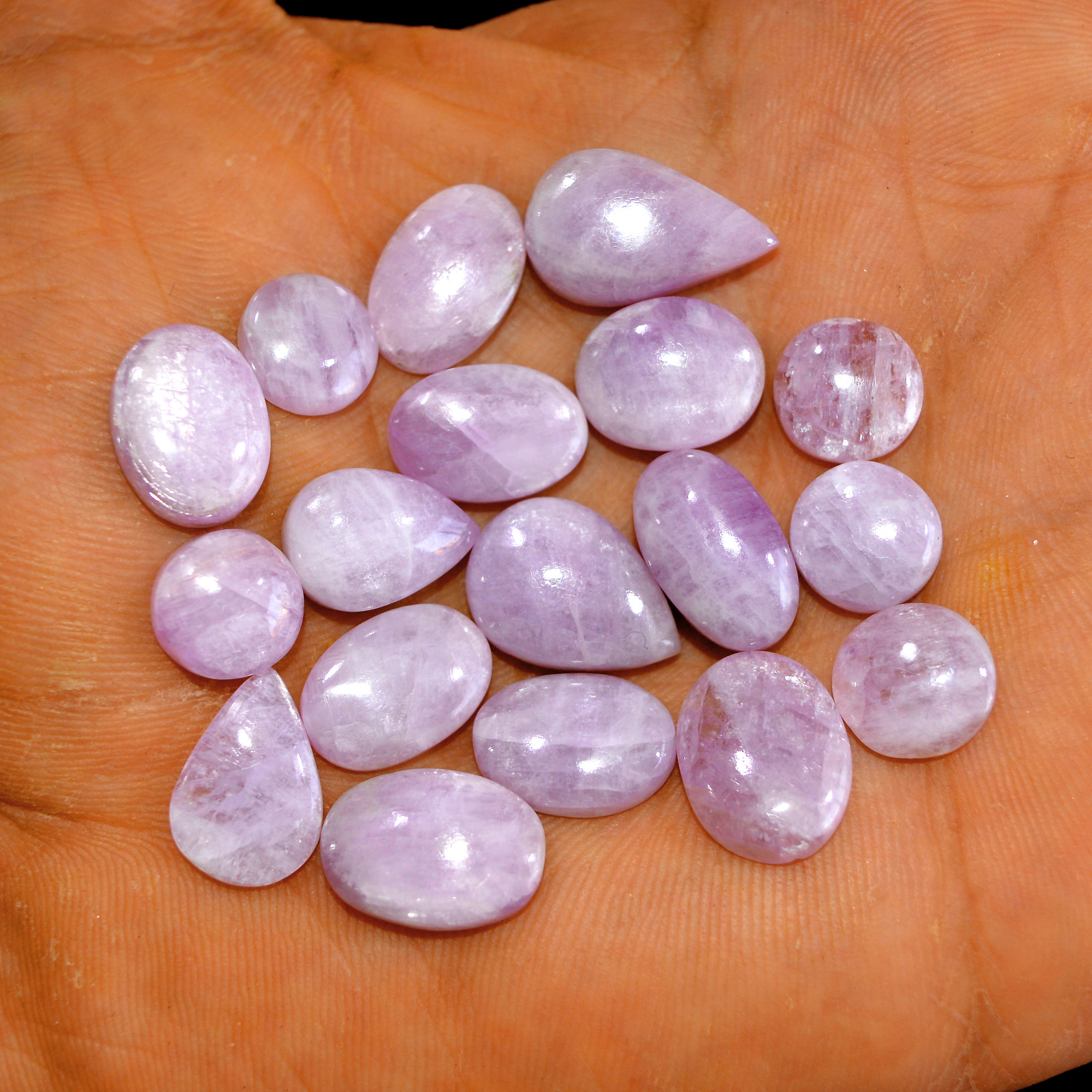 18Pcs 106Cts Natural Pink Kunzite Cabochon Kunzite Loose Semi Precious Wholesale Lot Jewelry Making Wire Wrapping Pendant 18x11-9x9mm 14908