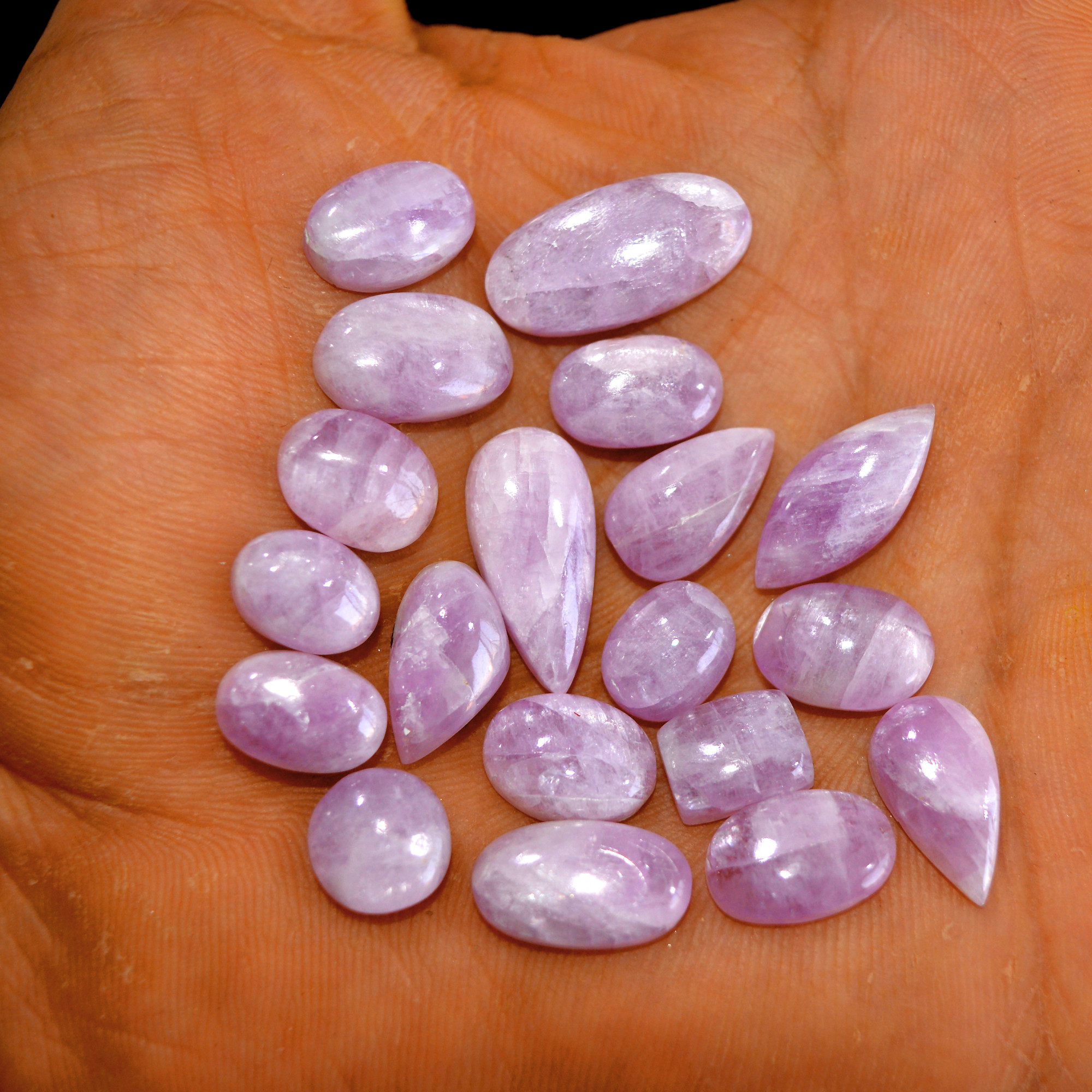 19Pcs 926Cts Natural Pink Kunzite Cabochon Kunzite Loose Semi Precious Wholesale Lot Jewelry Making Wire Wrapping Pendant 19x9-10x7mm 14909