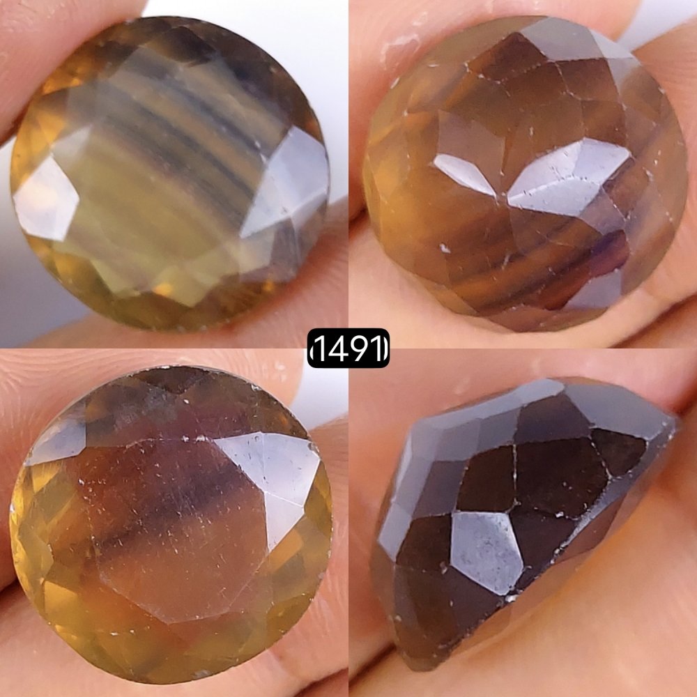 1Pc 37Cts Natural Multi Fluorite Faceted Cabochon Gemstone Round Shape Crystal 20x20mm#1491