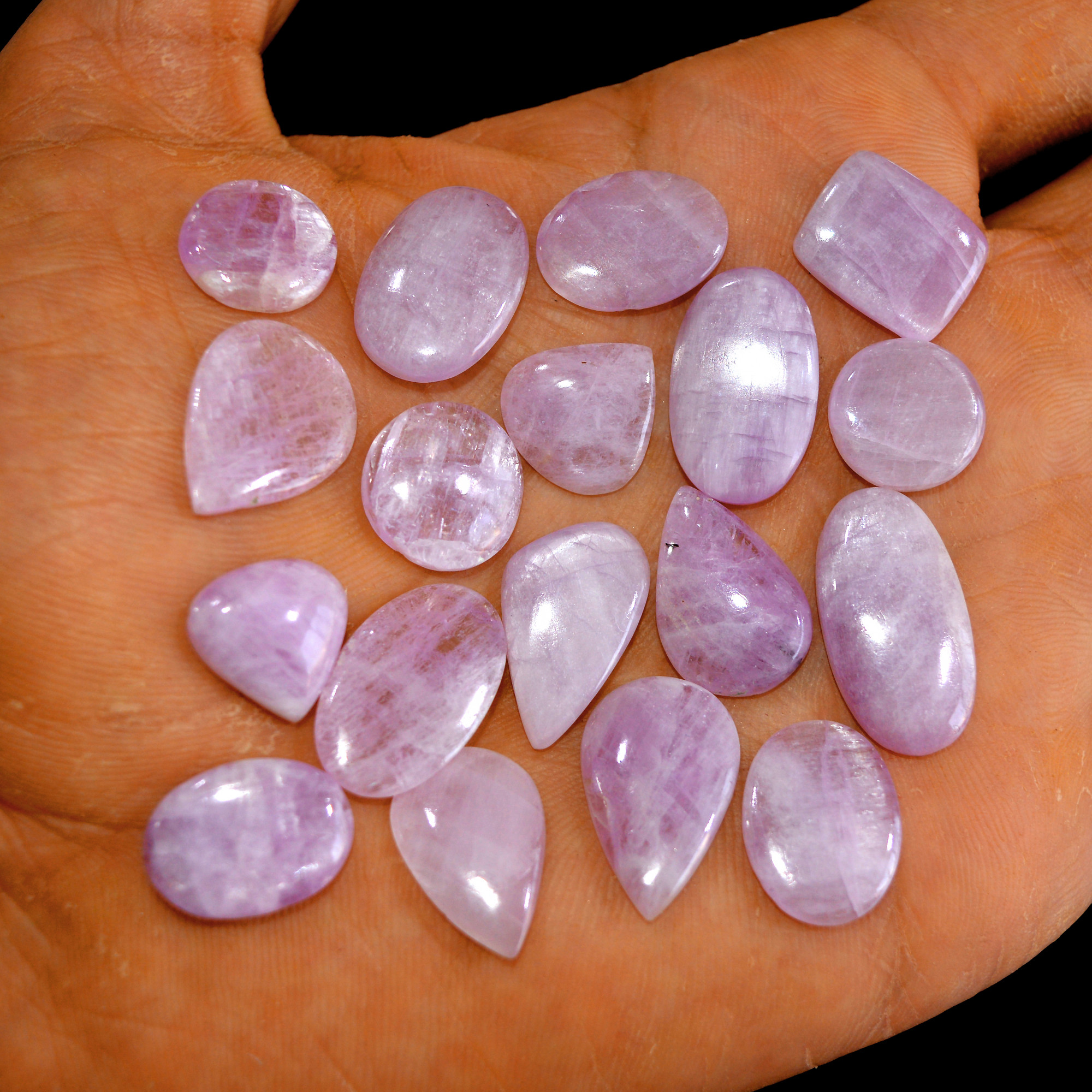 18Pcs 125Cts Natural Pink Kunzite Cabochon Kunzite Loose Semi Precious Wholesale Lot Jewelry Making Wire Wrapping Pendant 22x12-12x12mm 14910