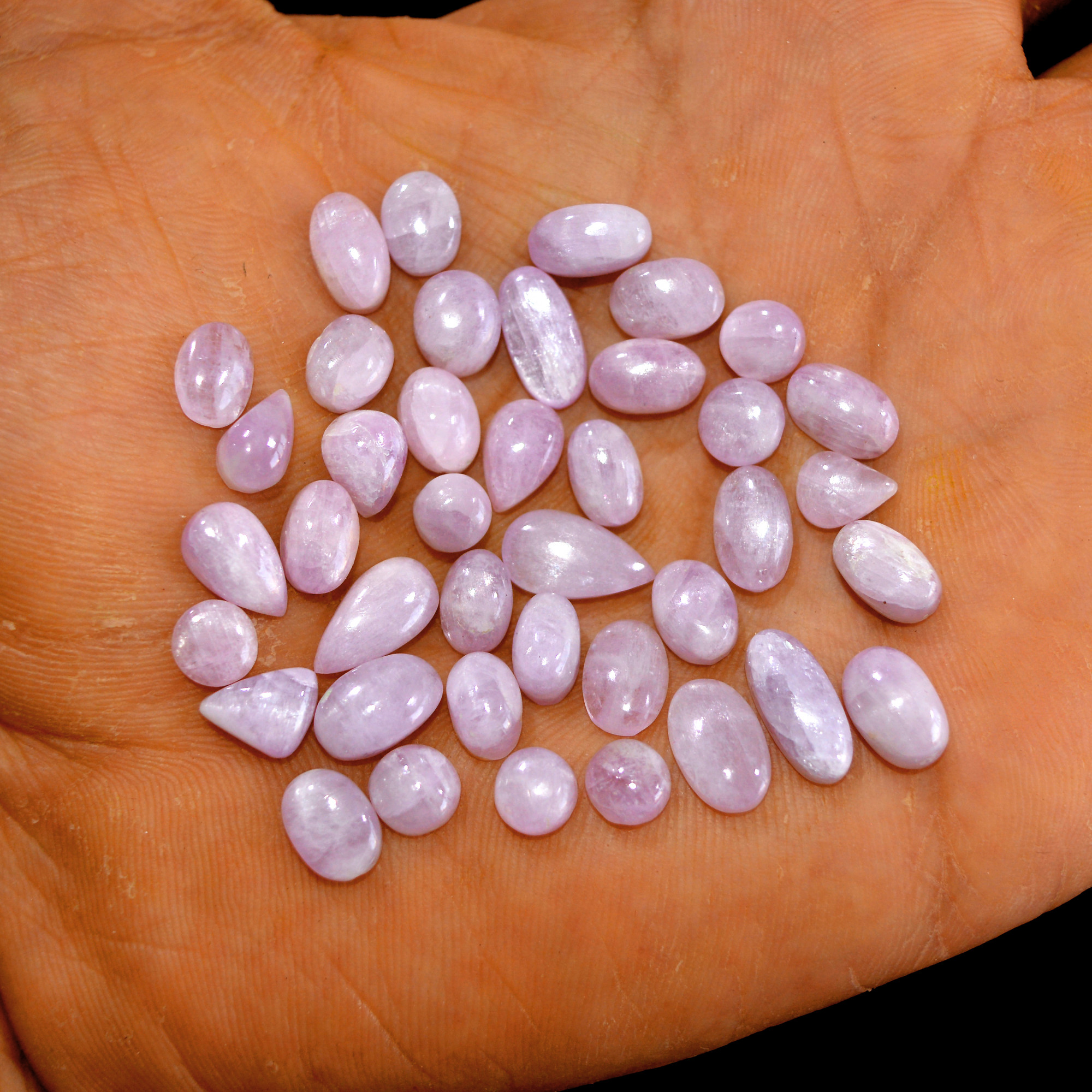 40Pcs 81Cts Natural Pink Kunzite Cabochon Kunzite Loose Semi Precious Wholesale Lot Jewelry Making Wire Wrapping Pendant 12x6-5x5mm 14912