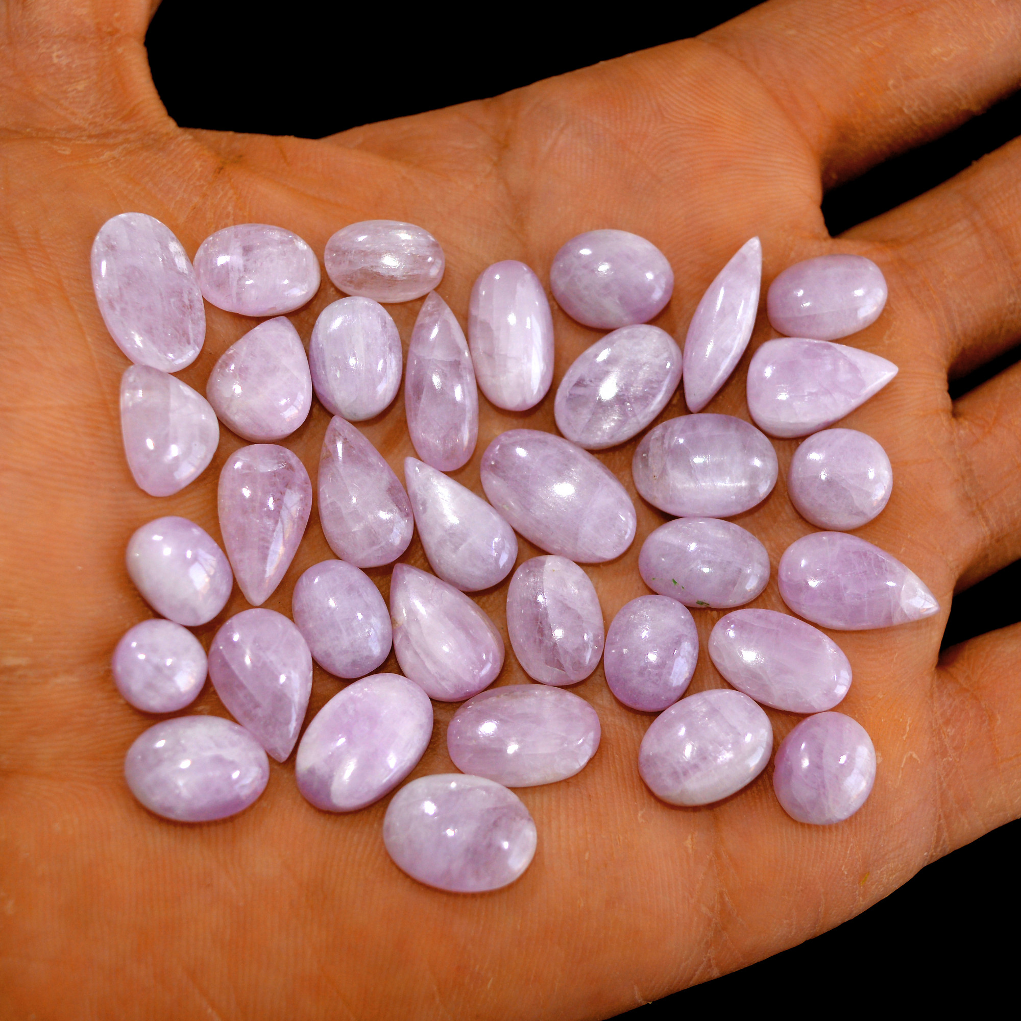 35Pcs 154Cts Natural Pink Kunzite Cabochon Kunzite Loose Semi Precious Wholesale Lot Jewelry Making Wire Wrapping Pendant 16x9-8x8mm 14913