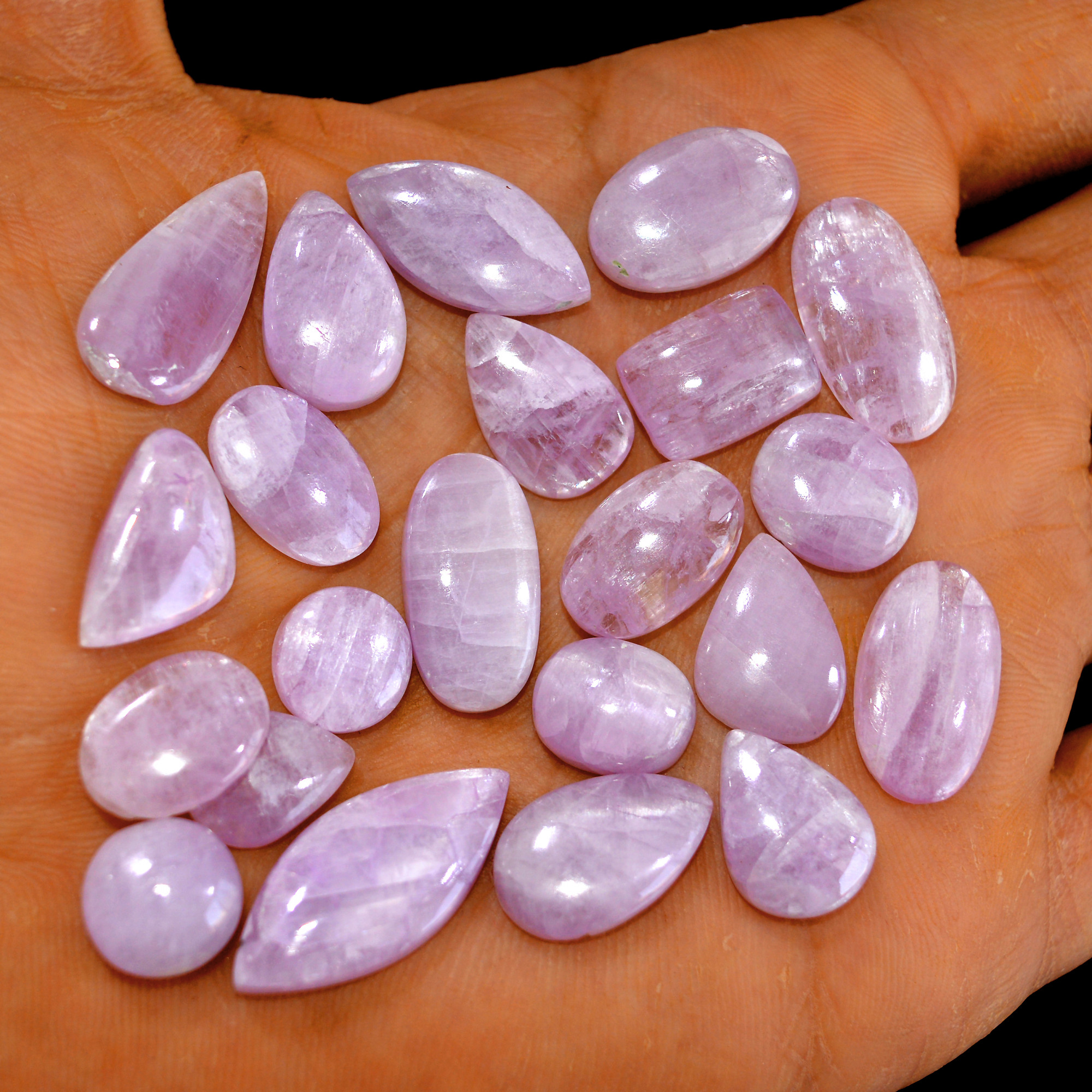 22Pcs 153Cts Natural Pink Kunzite Cabochon Kunzite Loose Semi Precious Wholesale Lot Jewelry Making Wire Wrapping Pendant 22x11-10x10mm 14914